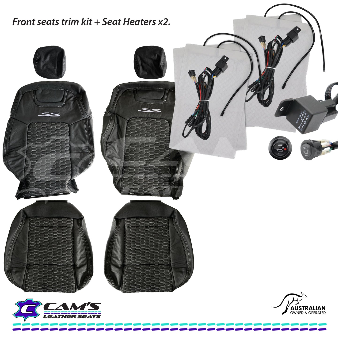 LEATHER SEATS TRIM KIT FOR VE SS 2 FRONT SEATS OR UTE ONYX & SILVER HEXAGON