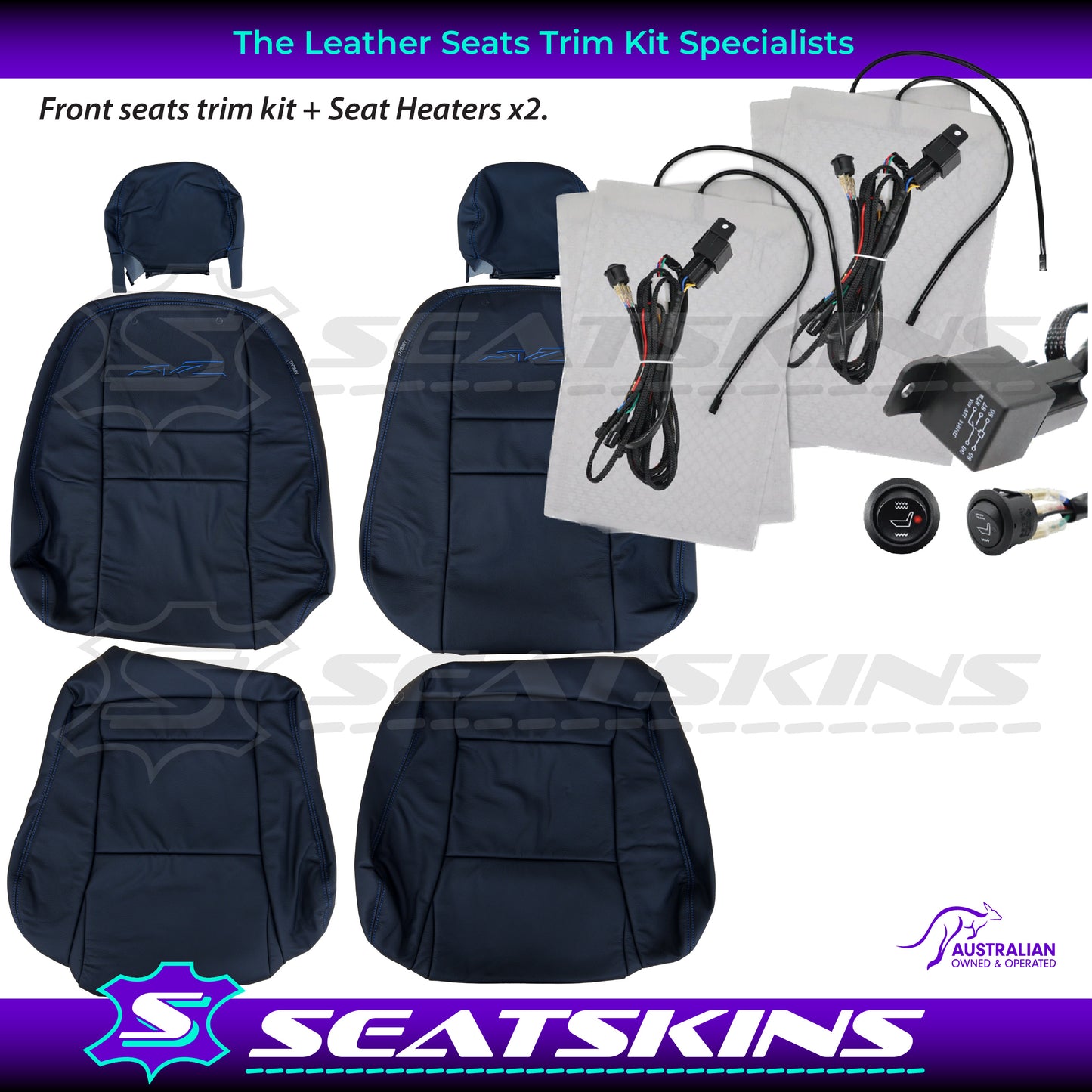 LEATHER SEATS TRIM KIT FOR HOLDEN VZ SVZ UTE BLUE STITCHING SVZ LOGO