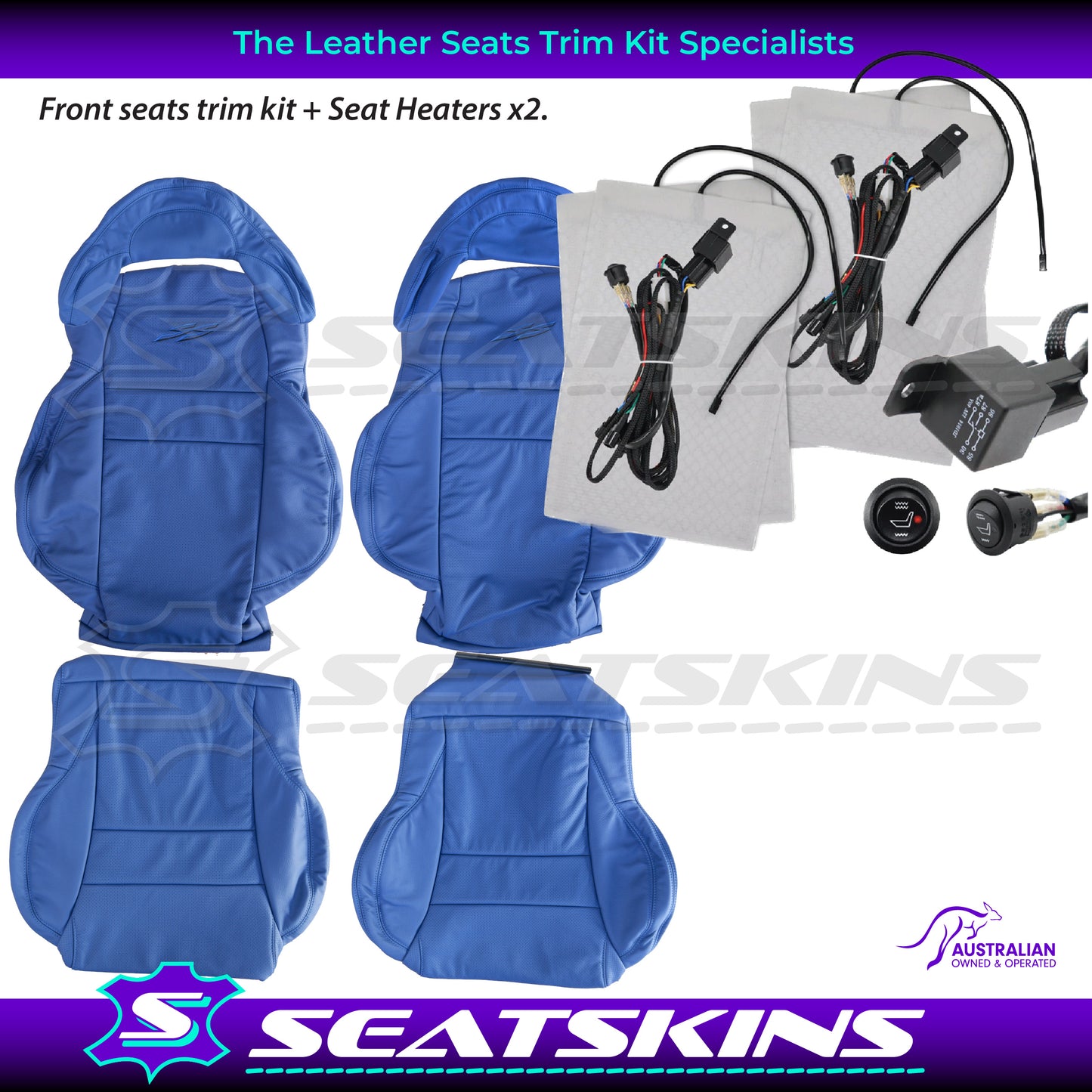 LEATHER SEATS TRIM KIT FOR HOLDEN HSV VY / VZ COULSON 2 SEATS BLUE SS LOGOS