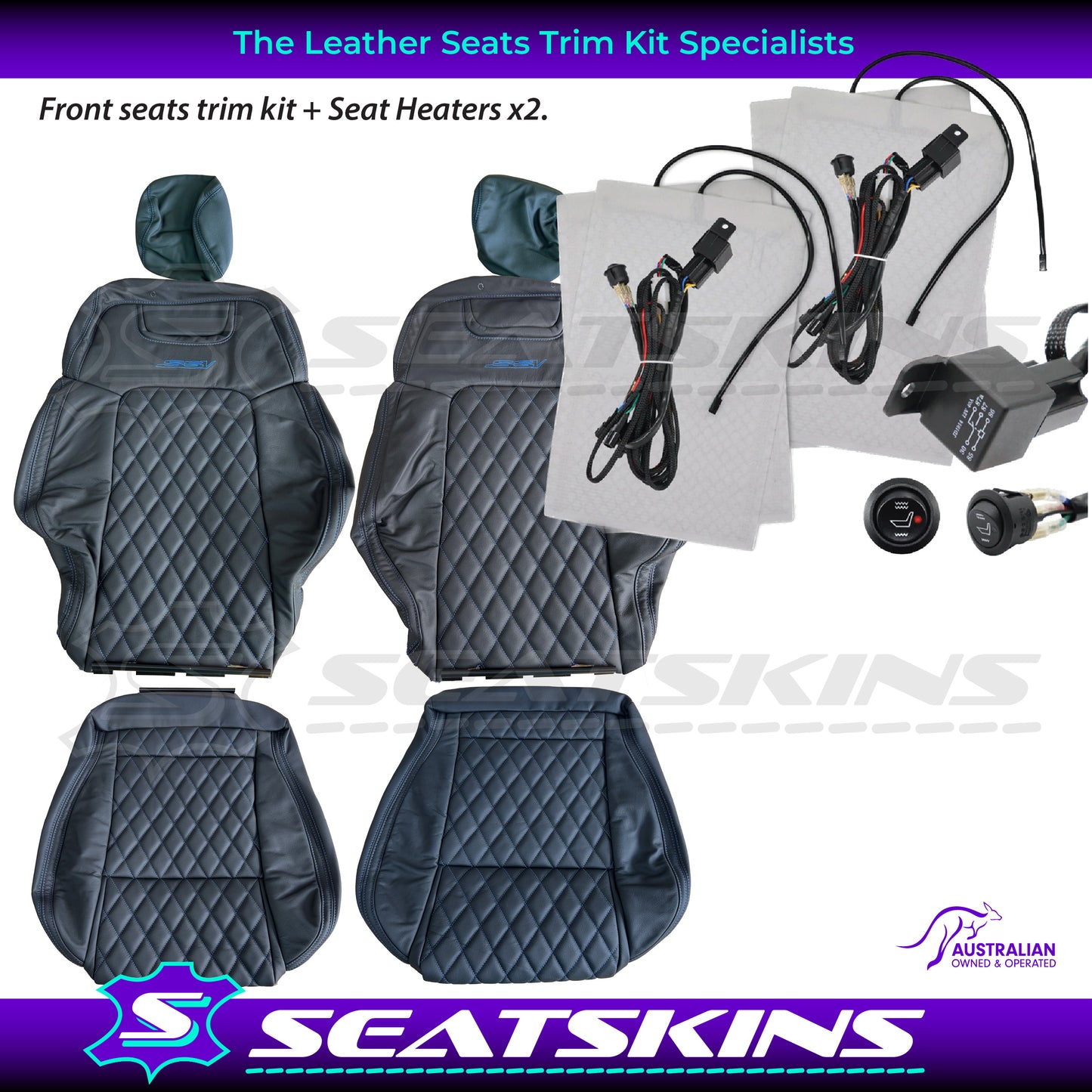 LEATHER SEATS TRIM KIT FOR HOLDEN VE SSV UTE PURPLE DIAMOND STITCH SSV LOGO