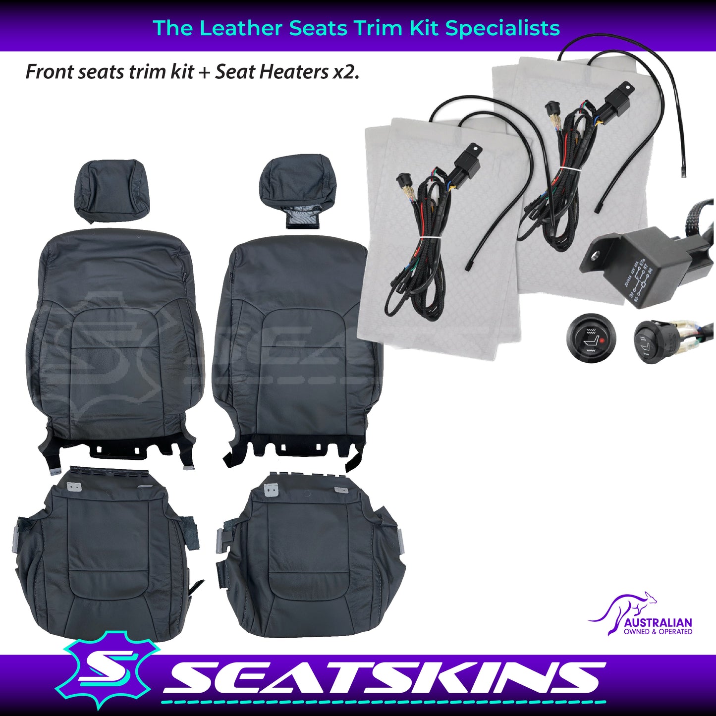 LEATHER SEATS TRIM KIT SKINS FOR TOYOTA LANDCRUISER 200 SERIES GXL 5 SEATS GREY