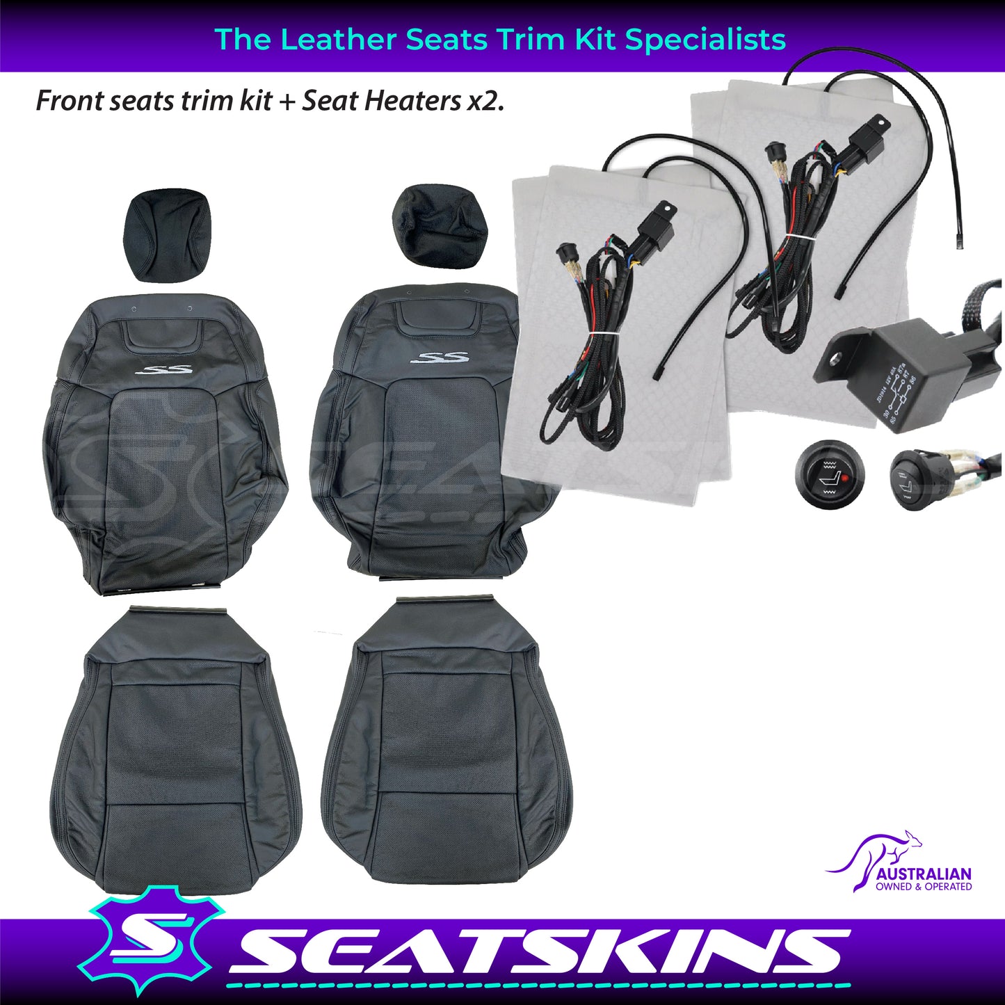 LEATHER SEATS TRIM KIT FOR VE SS 2 FRONT SEATS UTE ONYX BLACK FACTORY STYLE