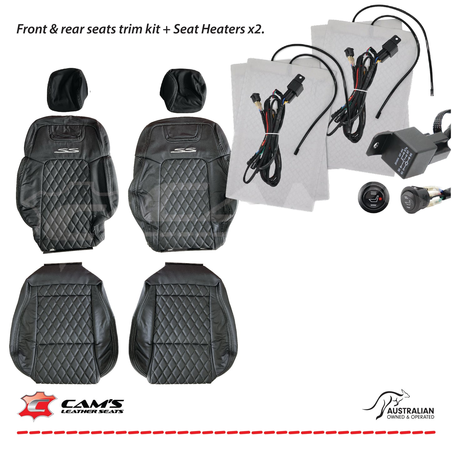 LEATHER SEATS TRIM KIT FOR VE SS SEDAN FRONT & REAR SEATS ONYX & SILVER DIAMOND