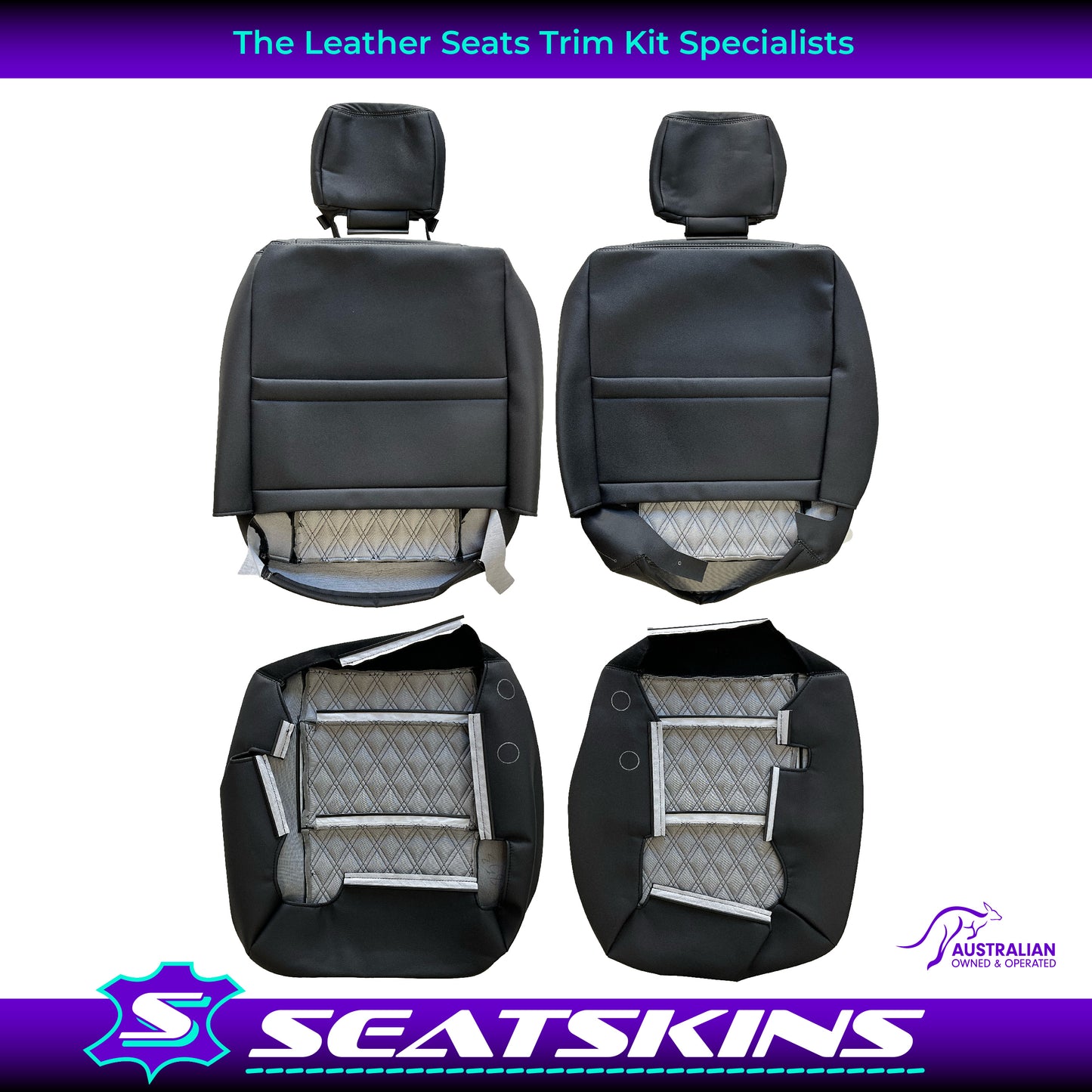 LEATHER SEATS TRIM KIT FOR TOYOTA LANDCRUISER 79 SERIES BLACK CUSTOM STITCH