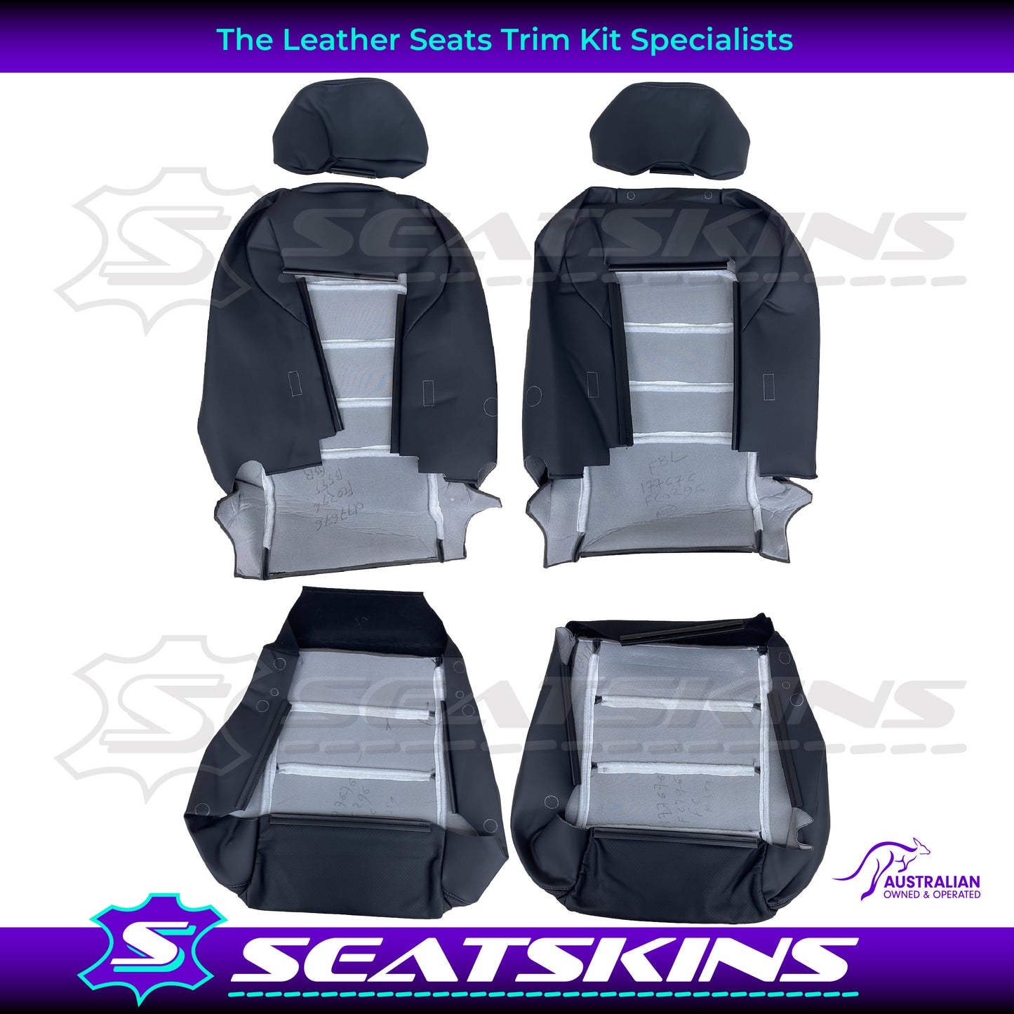 Leather Seats Trim Skins Kit to fit Ford XR BA/BF Ute 2 seats - Add Your Logo