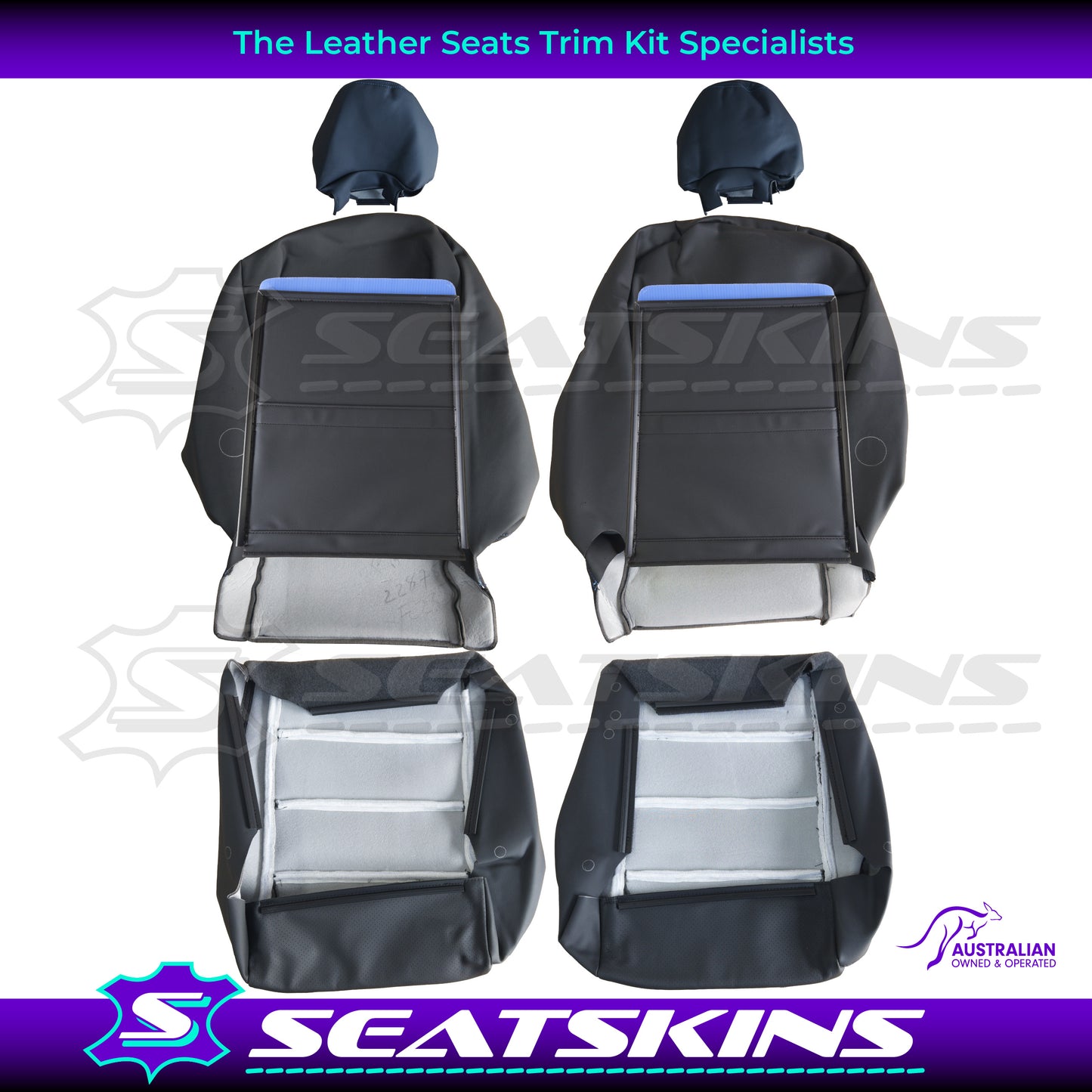 LEATHER SEATS TRIM KIT SKINS FOR FORD BA/BF FALCON BLUE XR6 TURBO LOGO