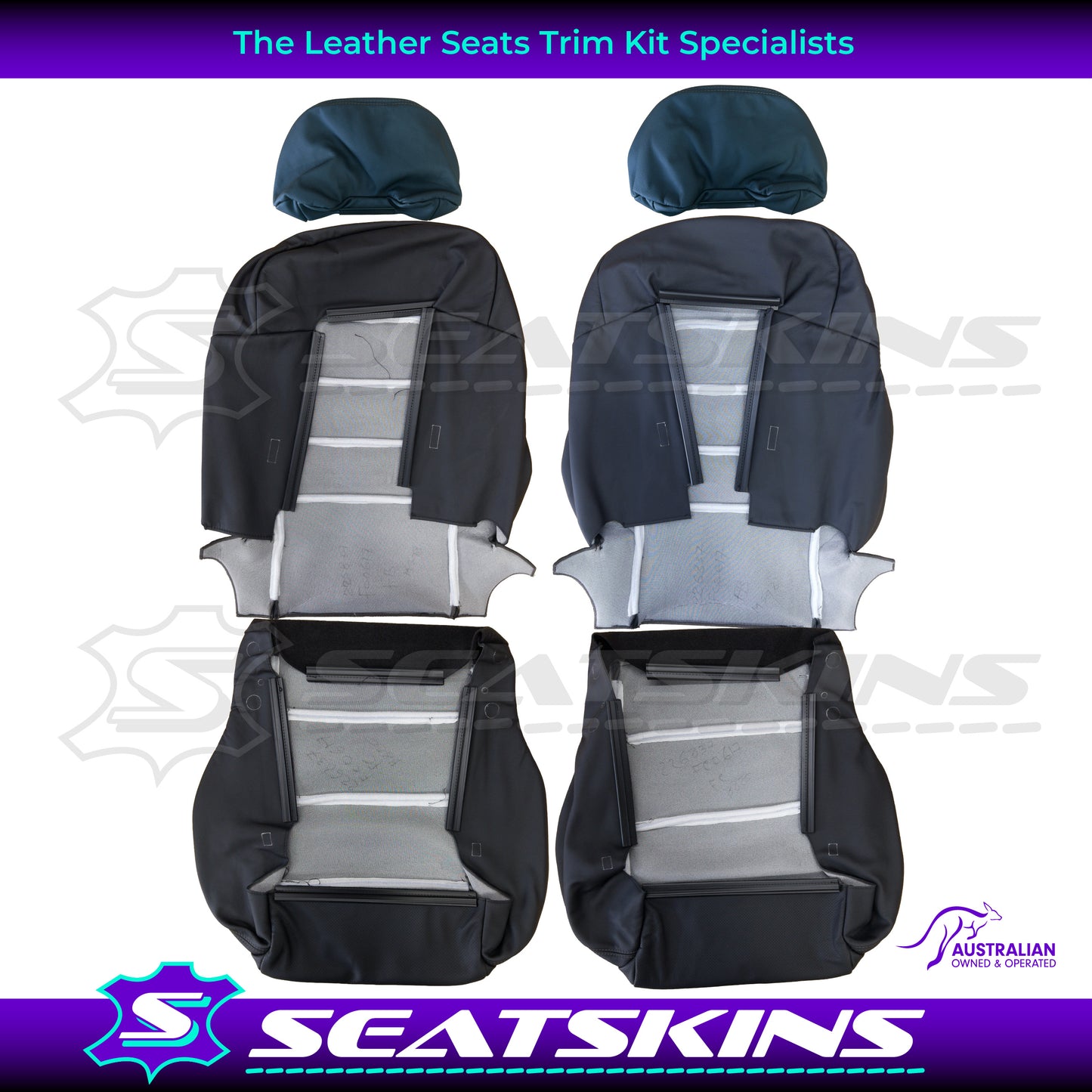 LEATHER SEATS TRIM KIT SKINS FOR FORD BA/BF FRONT SEATS RED XR LOGO OEM STYLE