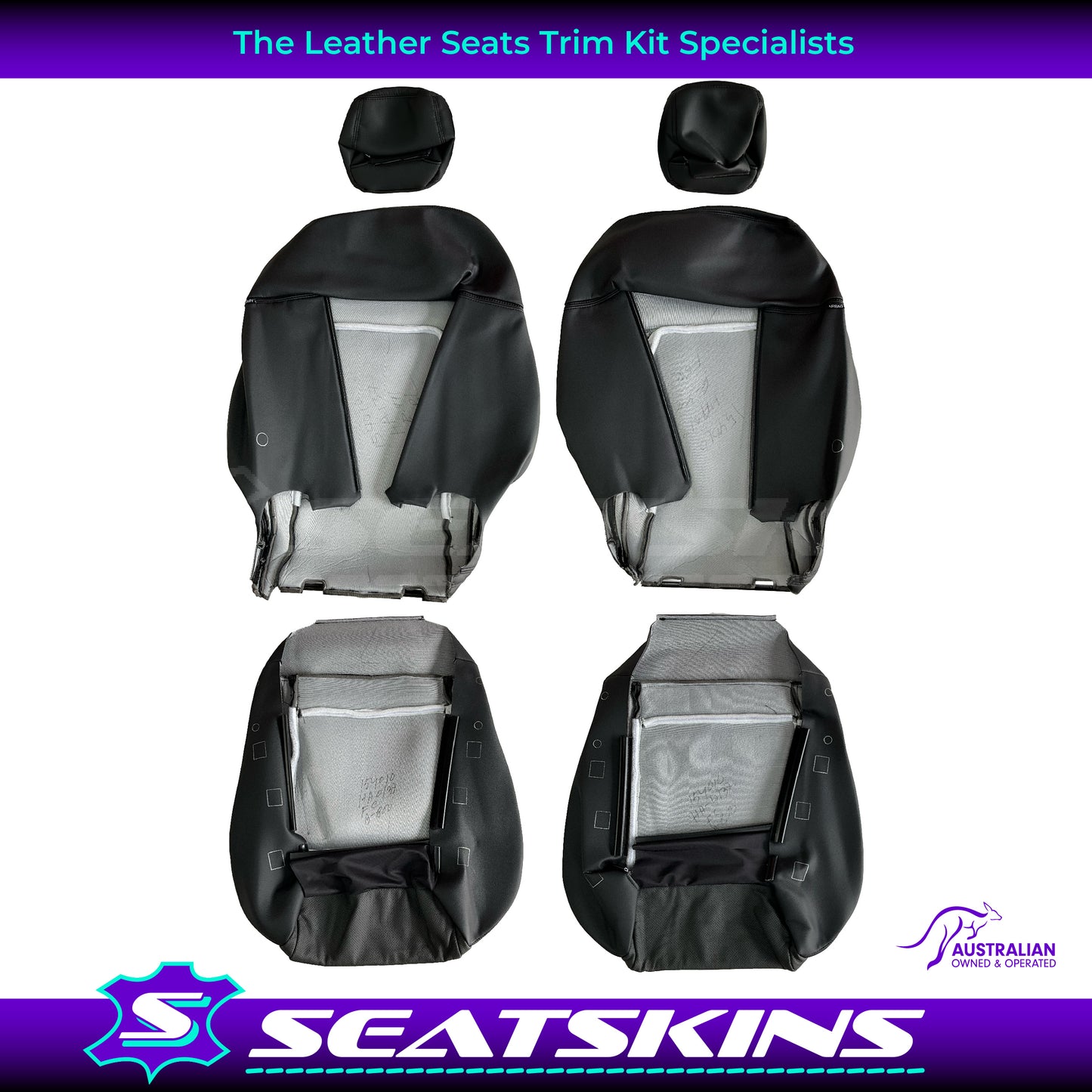 LEATHER SEATS TRIM KIT FOR VE SS SEDAN FRONT & REAR SEATS ONYX & GREY INSERTS