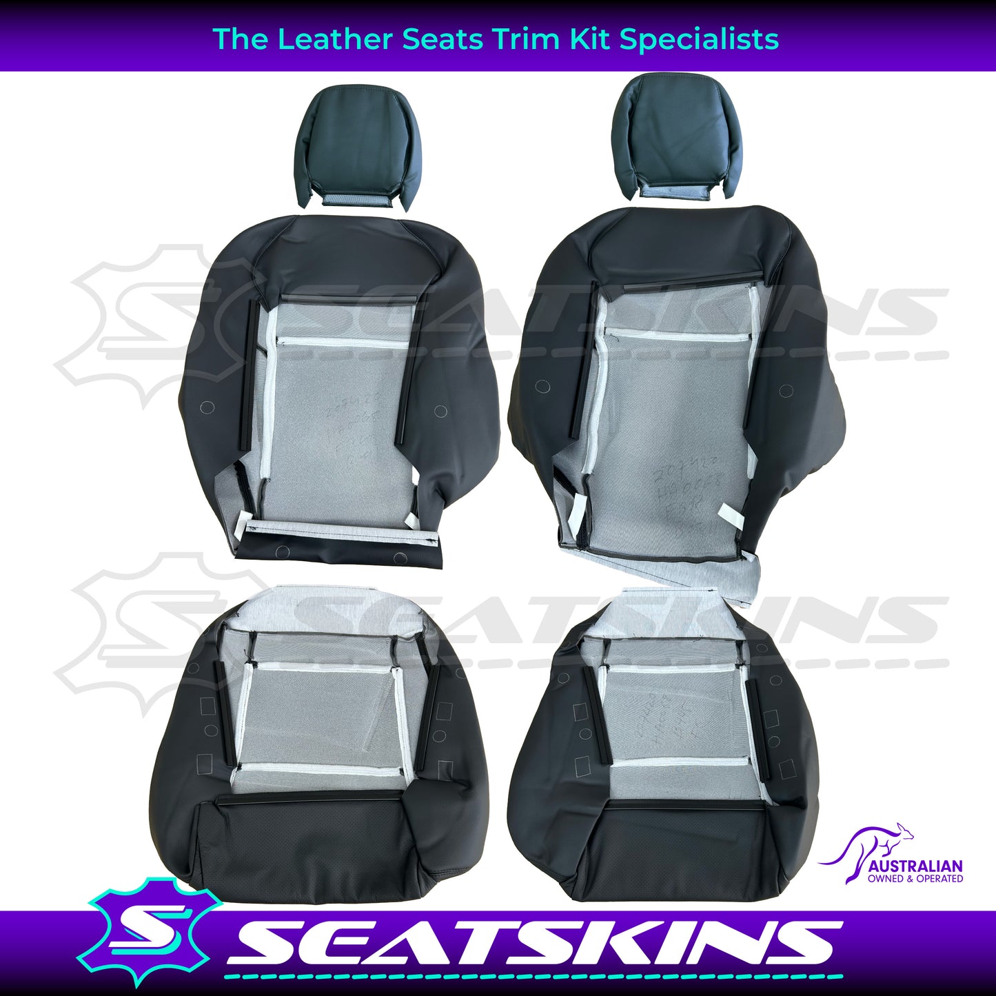 LEATHER SEATS TRIM KIT SKINS TO FIT HOLDEN VY SERIES 1 UTE BLACK/SILVER DIY INST