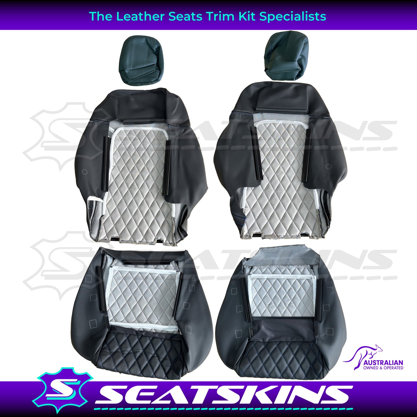 LEATHER SEATS TRIM KIT FOR HOLDEN VE SSV UTE PURPLE DIAMOND STITCH SSV LOGO