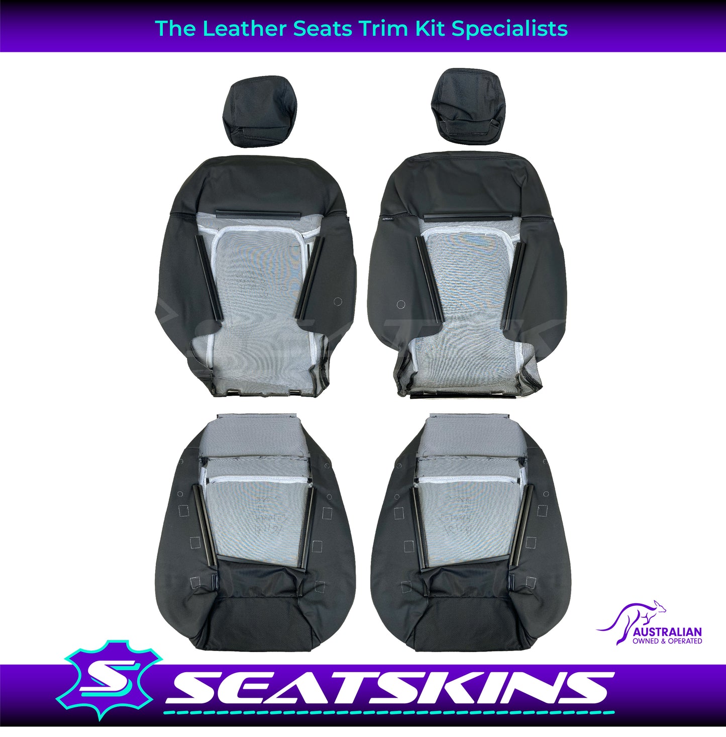 LEATHER SEATS TRIM KIT FOR VE SS 2 FRONT SEATS UTE ONYX BLACK FACTORY STYLE