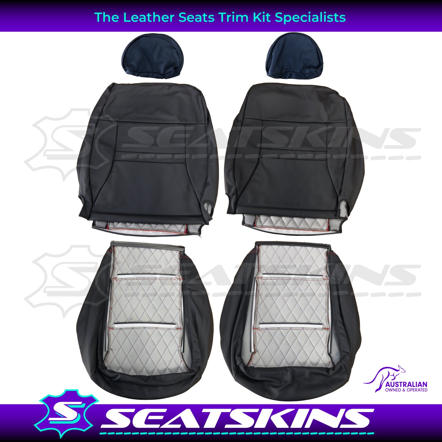 LEATHER SEATS TRIM KIT SKINS FOR FORD AU FRONT SEATS RED XR LOGO DIAMOND STITCH