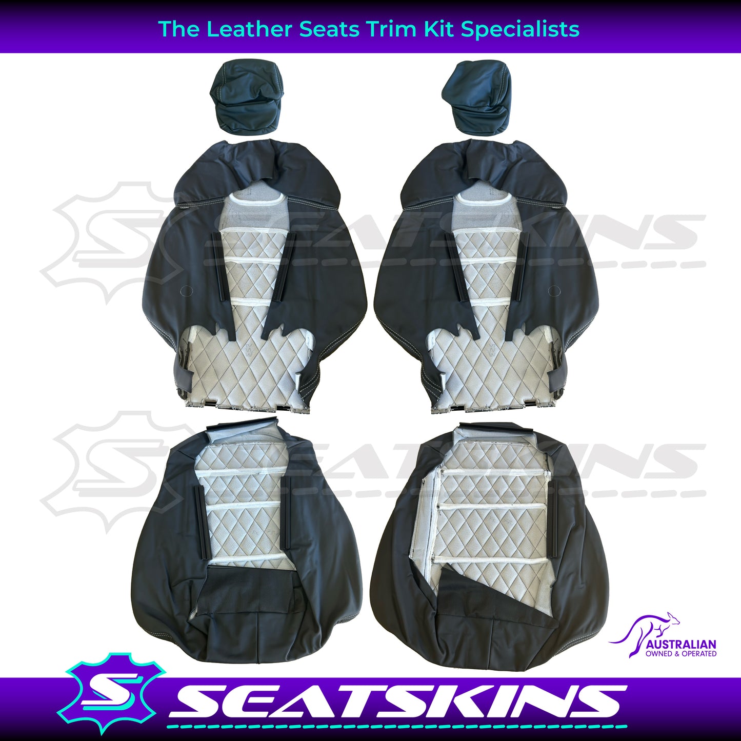 LEATHER SEATS TRIM KIT FOR HSV VE GTS UTE WHITE DIAMOND STITCHING HSV LOGO