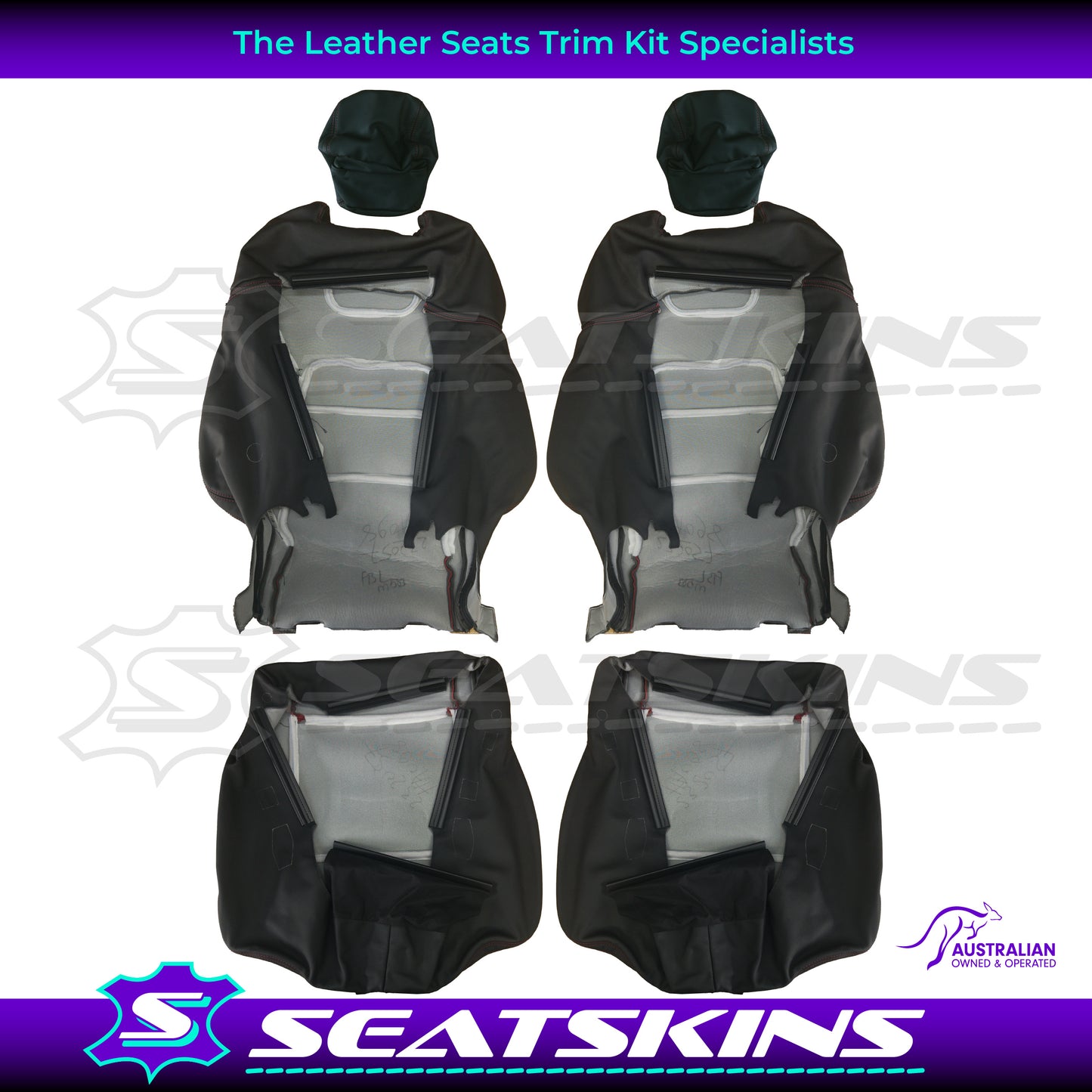 LEATHER SEATS TRIM KIT FOR VE SS SSV GTS STYLE ONYX & RED HOT INSERTS 2 SEATS