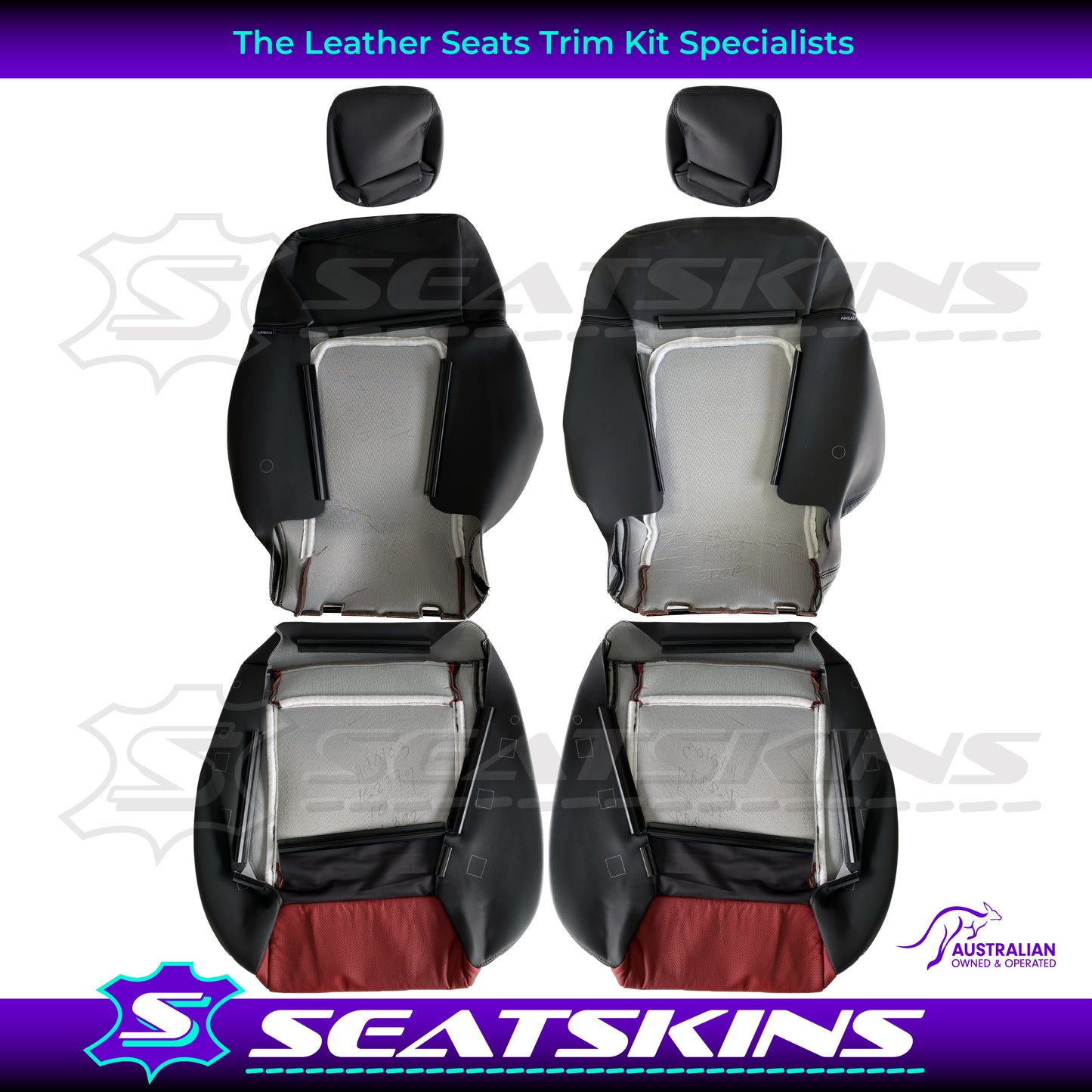 LEATHER SEATS TRIM KIT FOR VE SS 2 FRONT SEATS OR UTE ONYX & RED HOT INSERTS