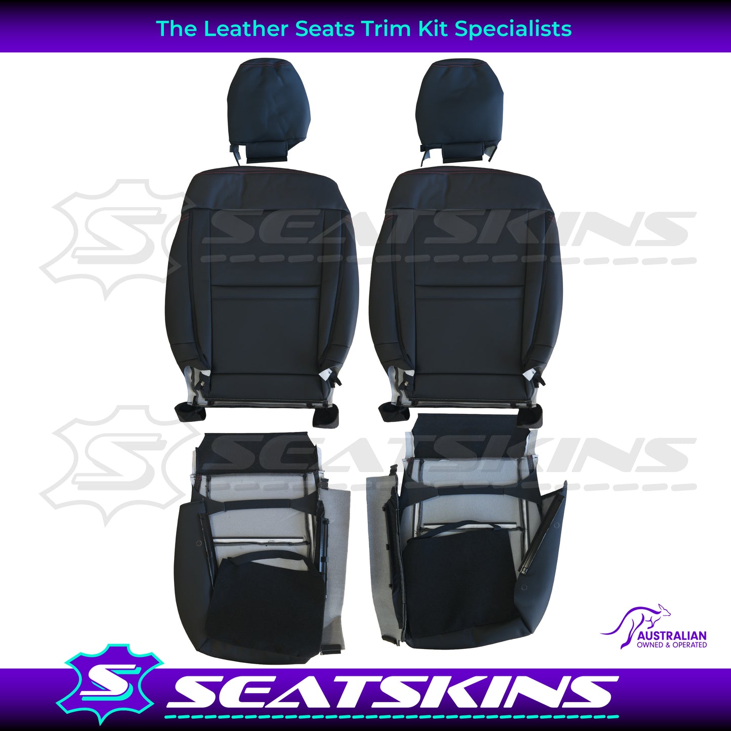 LEATHER SEATS TRIM KIT SKINS FOR SUZUKI JIMNY XL- BLACK LEATHER PLAID INSERT