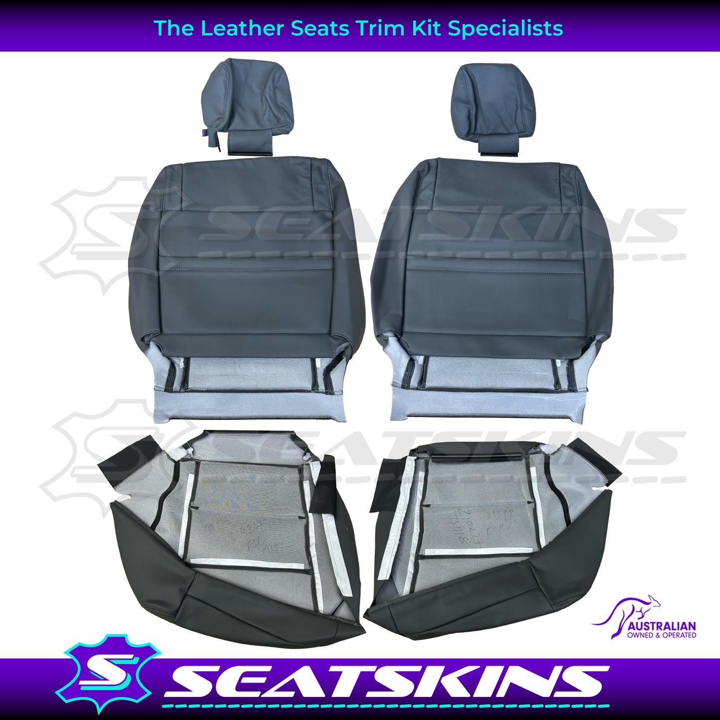 LEATHER SEATS TRIM KIT FOR TOYOTA 100/105 SERIES DARK GREY GREY STITCHING 2 FRONT SEAT GXL