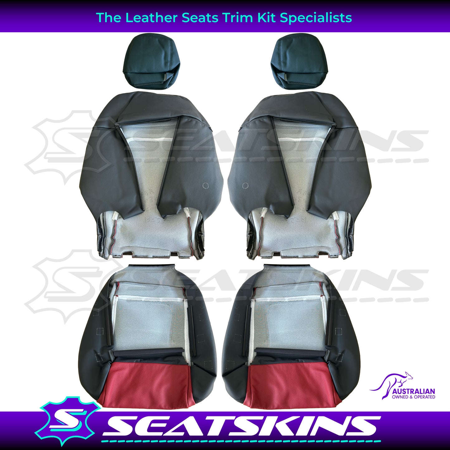 LEATHER SEATS TRIM KIT FOR VE SS 5 SEATS FRONT AND REAR SEATS ONYX & RED HOT INSERTS