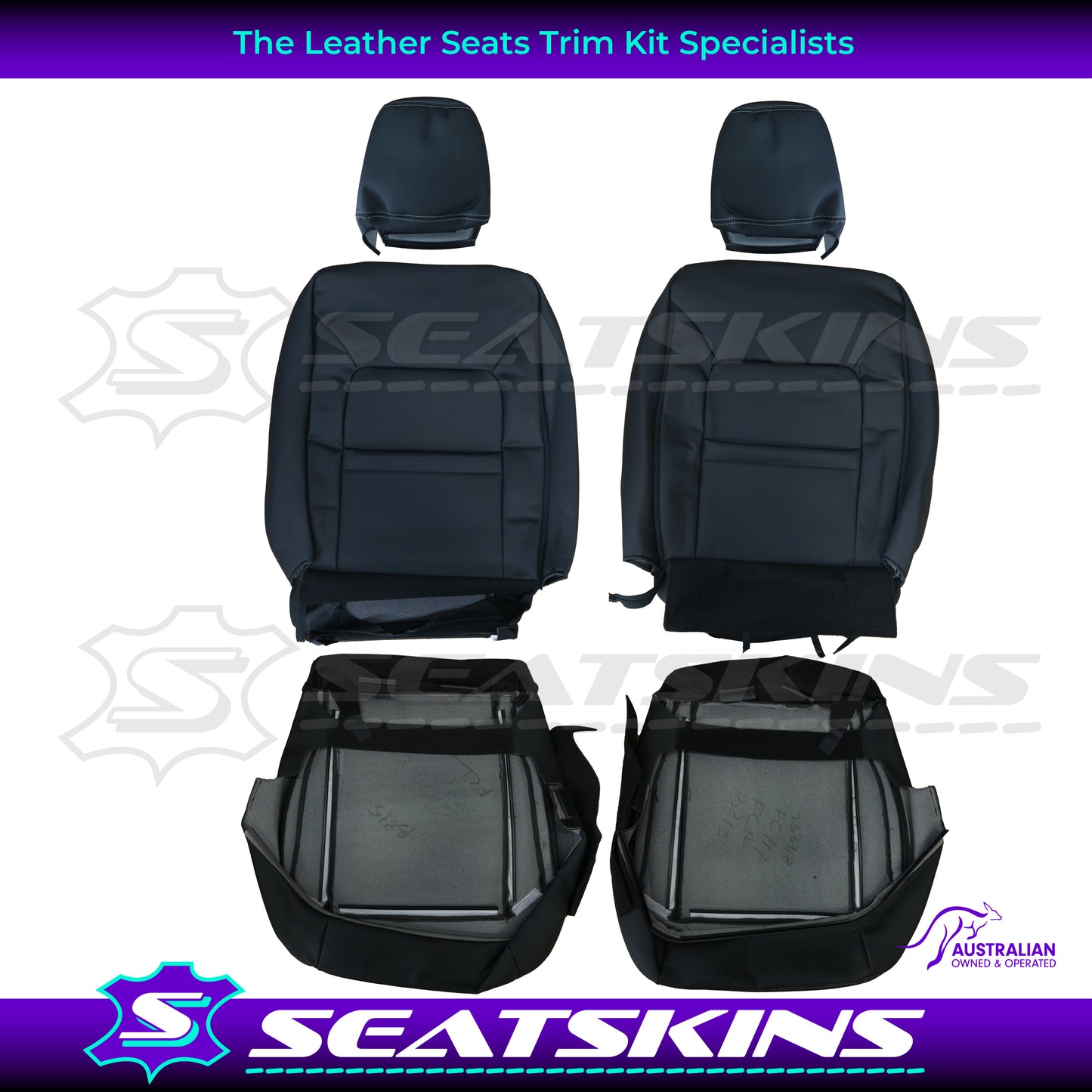 LEATHER SEATS TRIM KIT FOR FORD RANGER XL/XLT/SUPER DUTY FRONT SEATS BLACK & SILVER