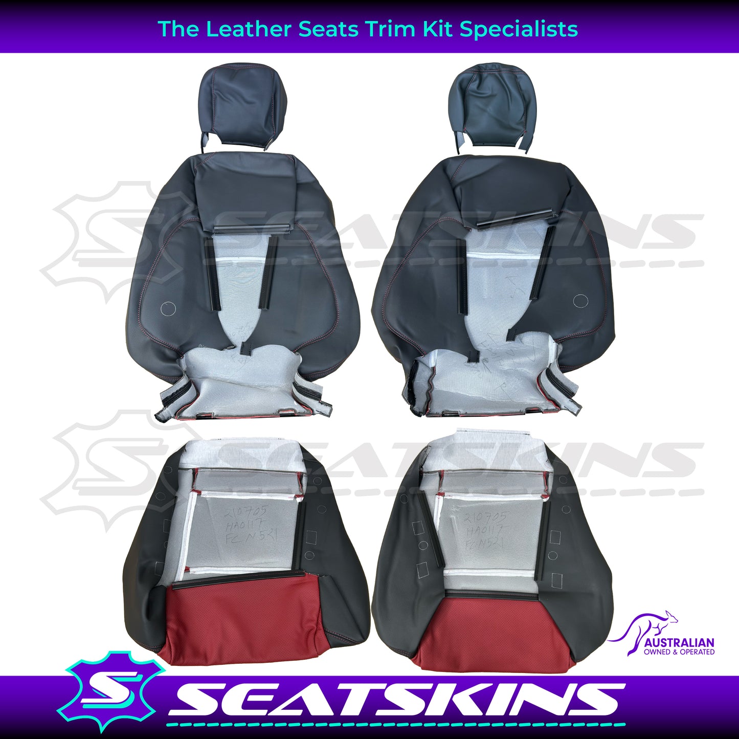 LEATHER SEATS TRIM KIT FOR HOLDEN SS VY SERIES 2 / VZ UTE RED AND ANTHRACITE LEATHER