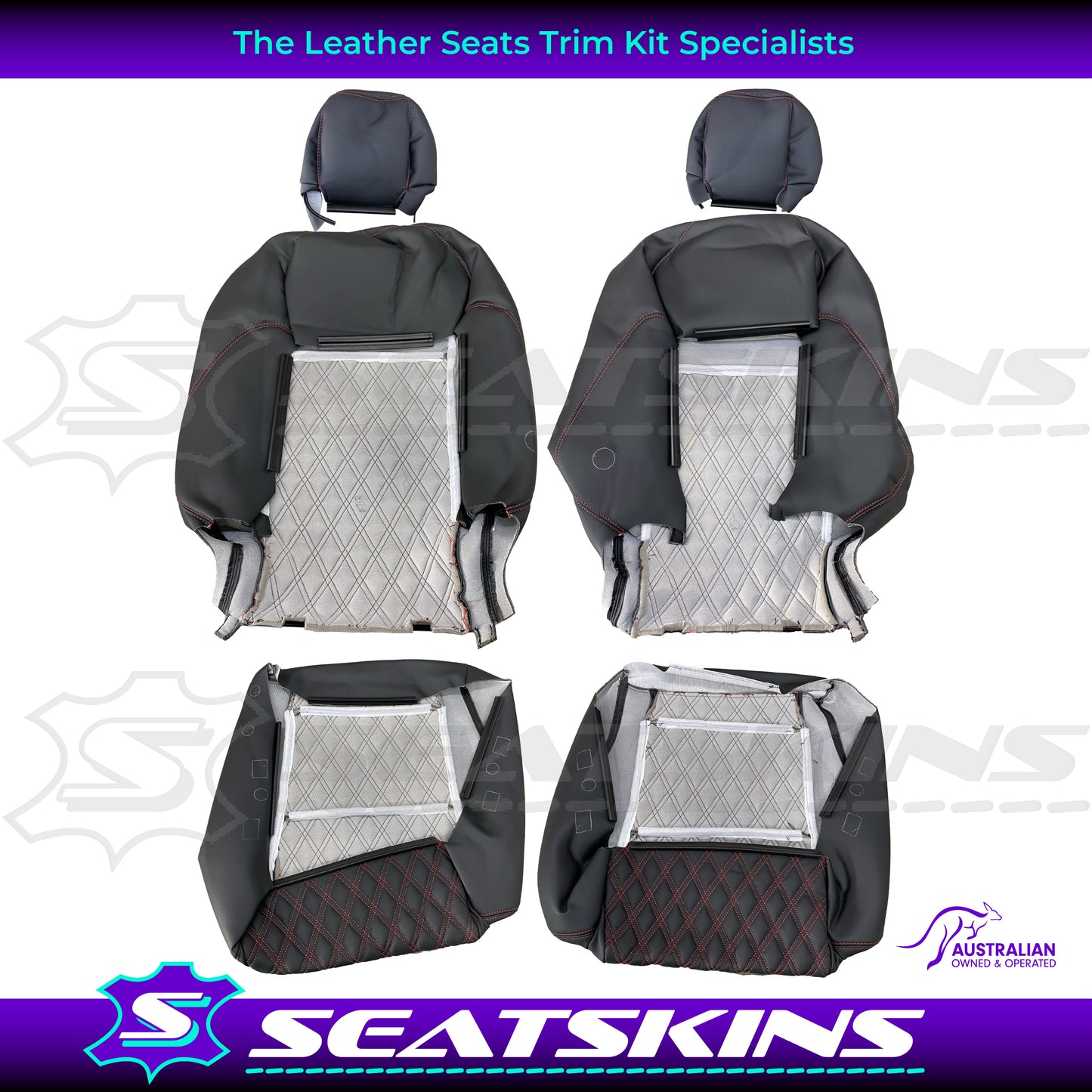 LEATHER SEATS TRIM KIT SKINS FOR HOLDEN VY S2/VZ SS SEDAN BLACK/RED DIY INST