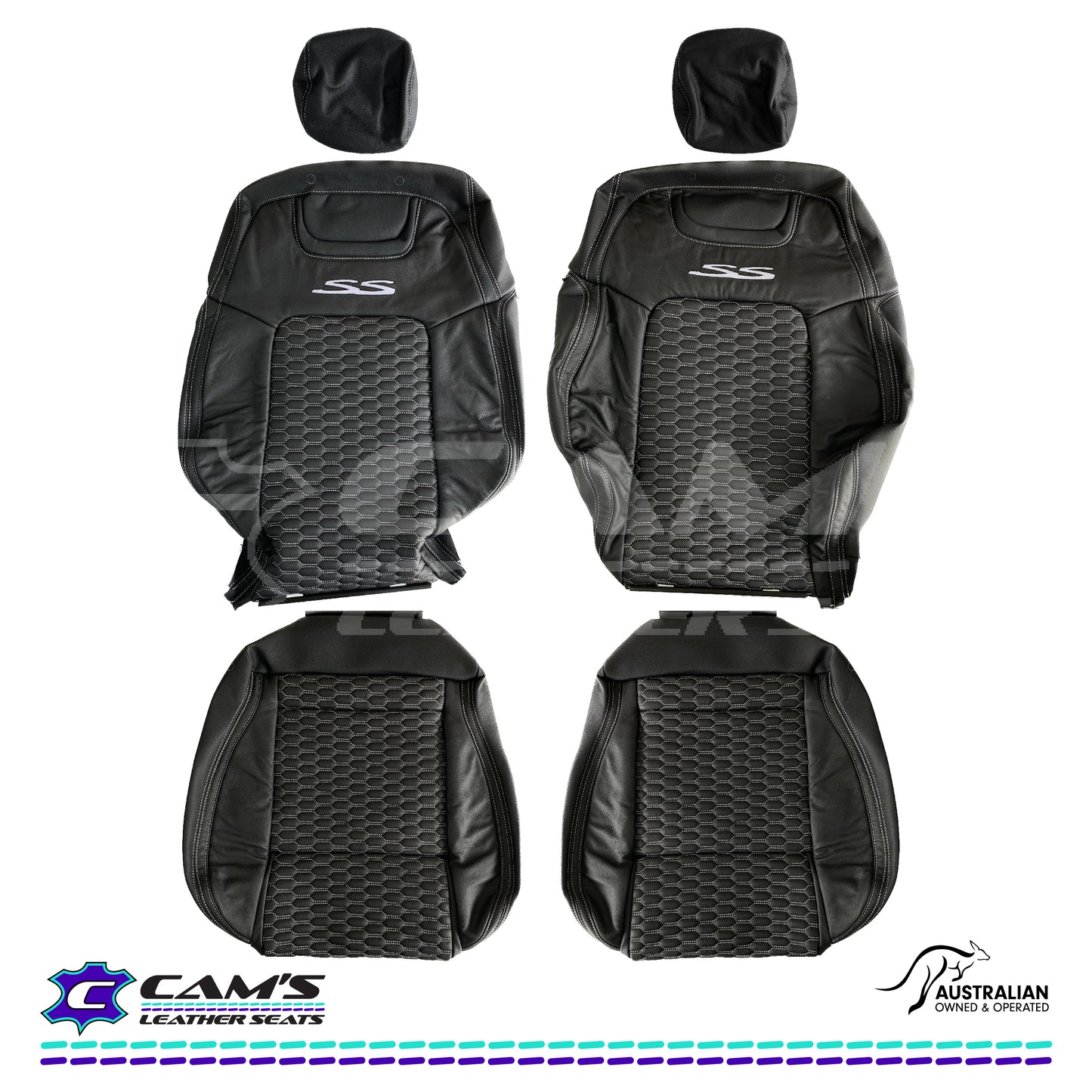 LEATHER SEATS TRIM KIT FOR VE SS 2 FRONT SEATS OR UTE ONYX & SILVER HEXAGON