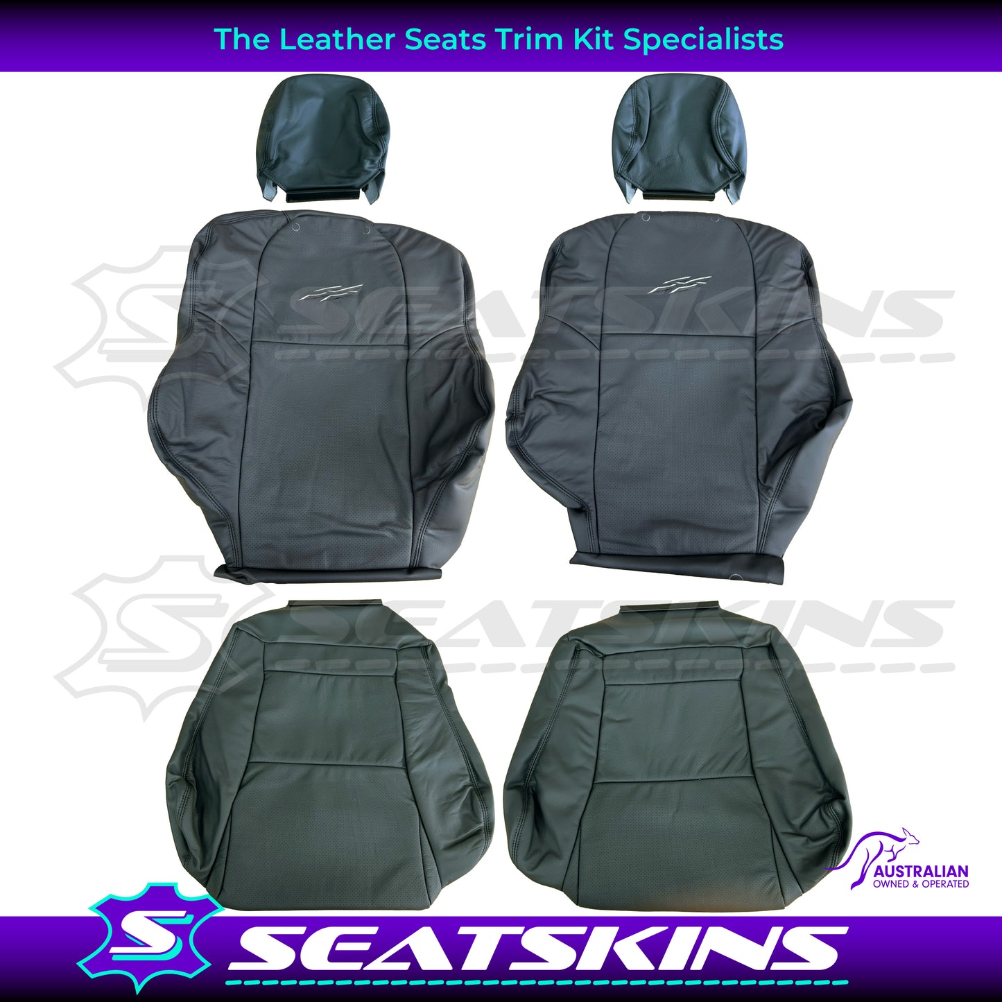 LEATHER SEATS TRIM KIT SKINS TO FIT HOLDEN VY SERIES 1 UTE BLACK/SILVER DIY INST