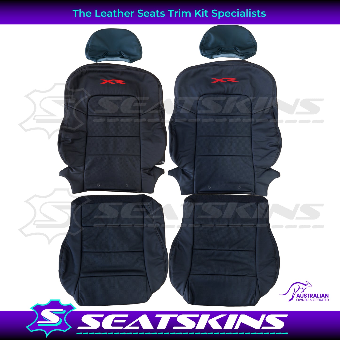 LEATHER SEATS TRIM KIT SKINS FOR FORD BA/BF FRONT SEATS RED XR LOGO OEM STYLE