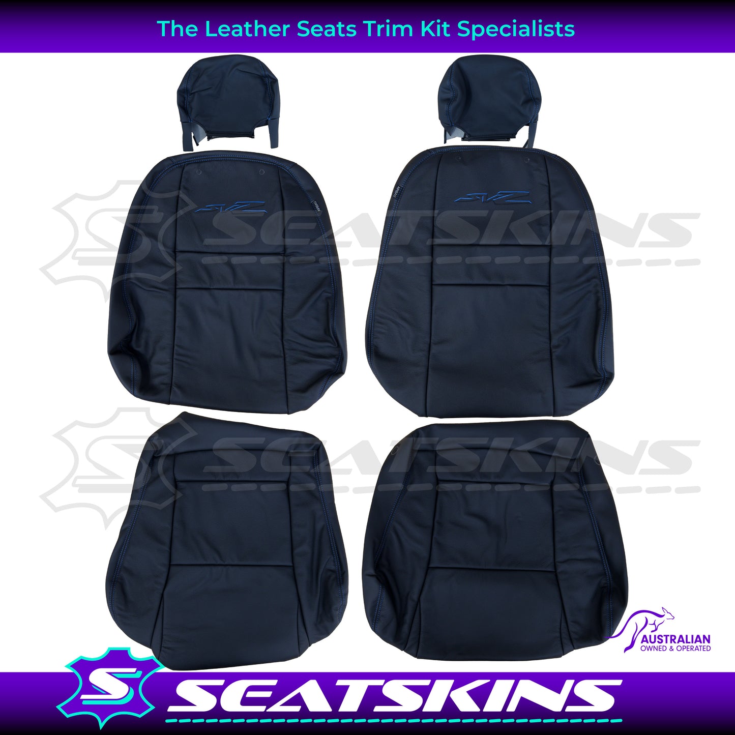 LEATHER SEATS TRIM KIT FOR HOLDEN VZ SVZ UTE BLUE STITCHING SVZ LOGO
