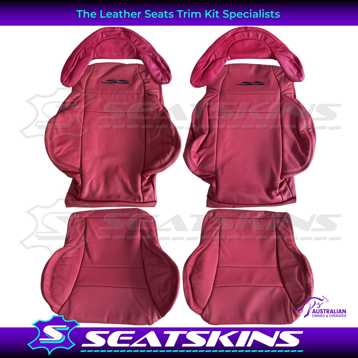 LEATHER SEATS TRIM KIT FOR HSV COULSON 2 SEATER VT/VX RED LEATHER BLACK SS LOGO