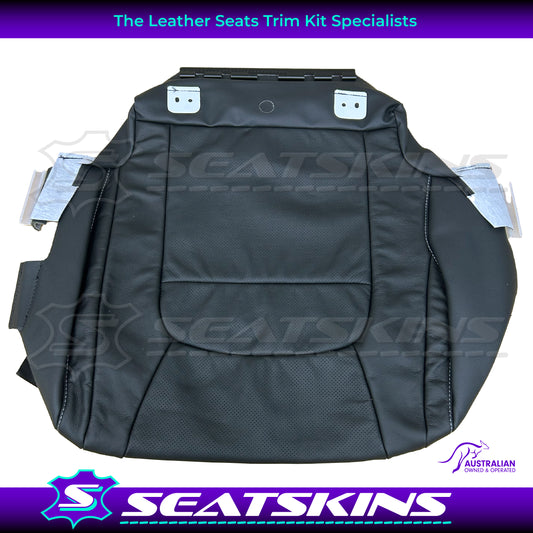 LEATHER TRIM TO FIT TOYOTA LANDCRUISER 200 SERIES SAHARA IN BLACK w SILVER STITCHING.  DRIVERS  SEAT BASE TRIM