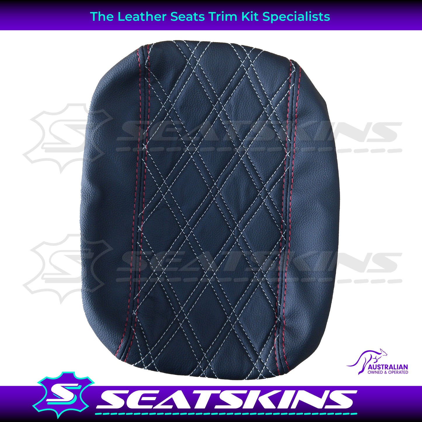 CONSOLE COVER FOR HOLDEN VE/VF MID HEIGHT ONYX BLACK RED AND SILVER DIAMOND STITCH