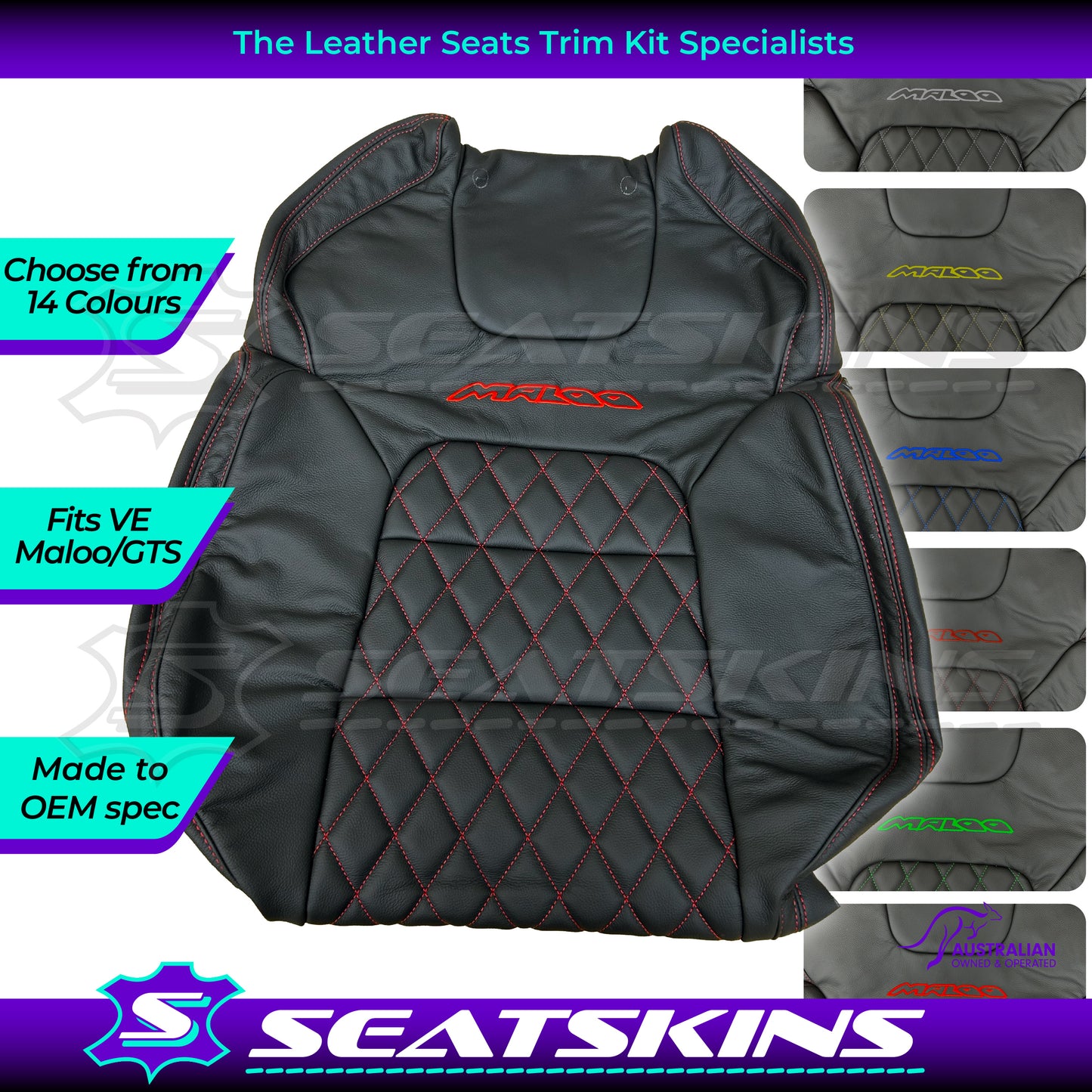 LEATHER SEATS TRIM KIT FOR VE GTS UTE MALOO DIAMOND STITCHING CHOOSE YOUR COLOUR