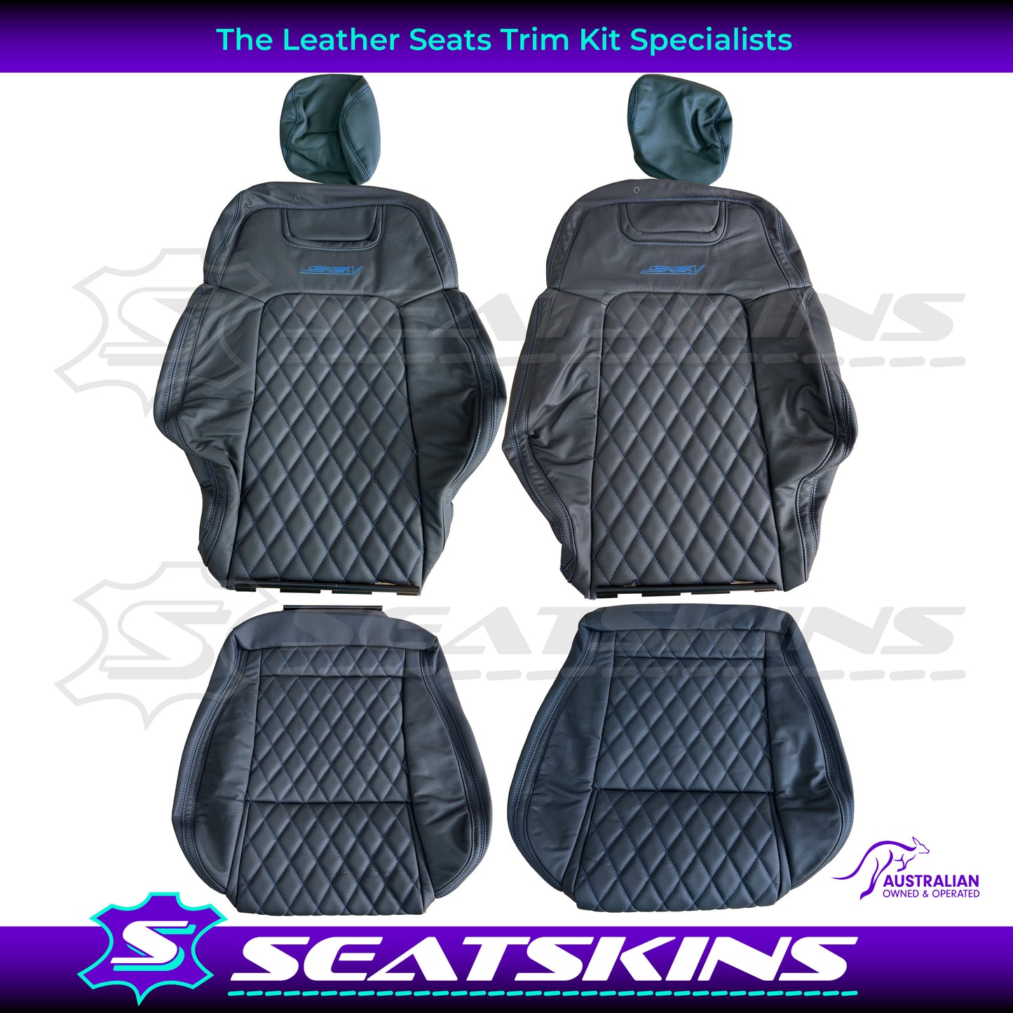 LEATHER SEATS TRIM KIT FOR HOLDEN VE SSV UTE PURPLE DIAMOND STITCH SSV LOGO