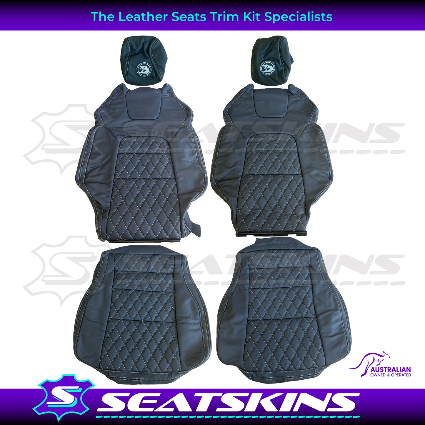 LEATHER SEATS TRIM KIT FOR HSV VE GTS UTE WHITE DIAMOND STITCHING HSV LOGO
