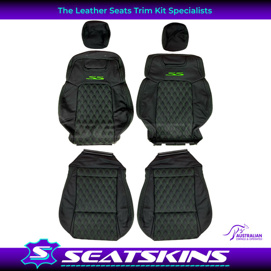 LEATHER SEATS TRIM KIT SKINS TO FIT HOLDEN VE SS UTE GREEN DOUBLE DIAMOND STITCH