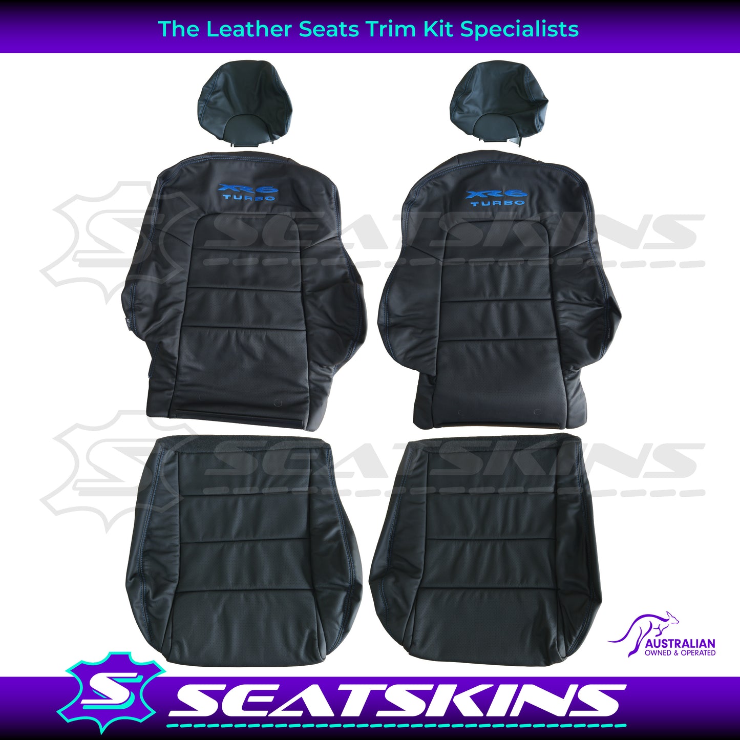 LEATHER SEATS TRIM KIT SKINS FOR FORD BA/BF FALCON BLUE XR6 TURBO LOGO