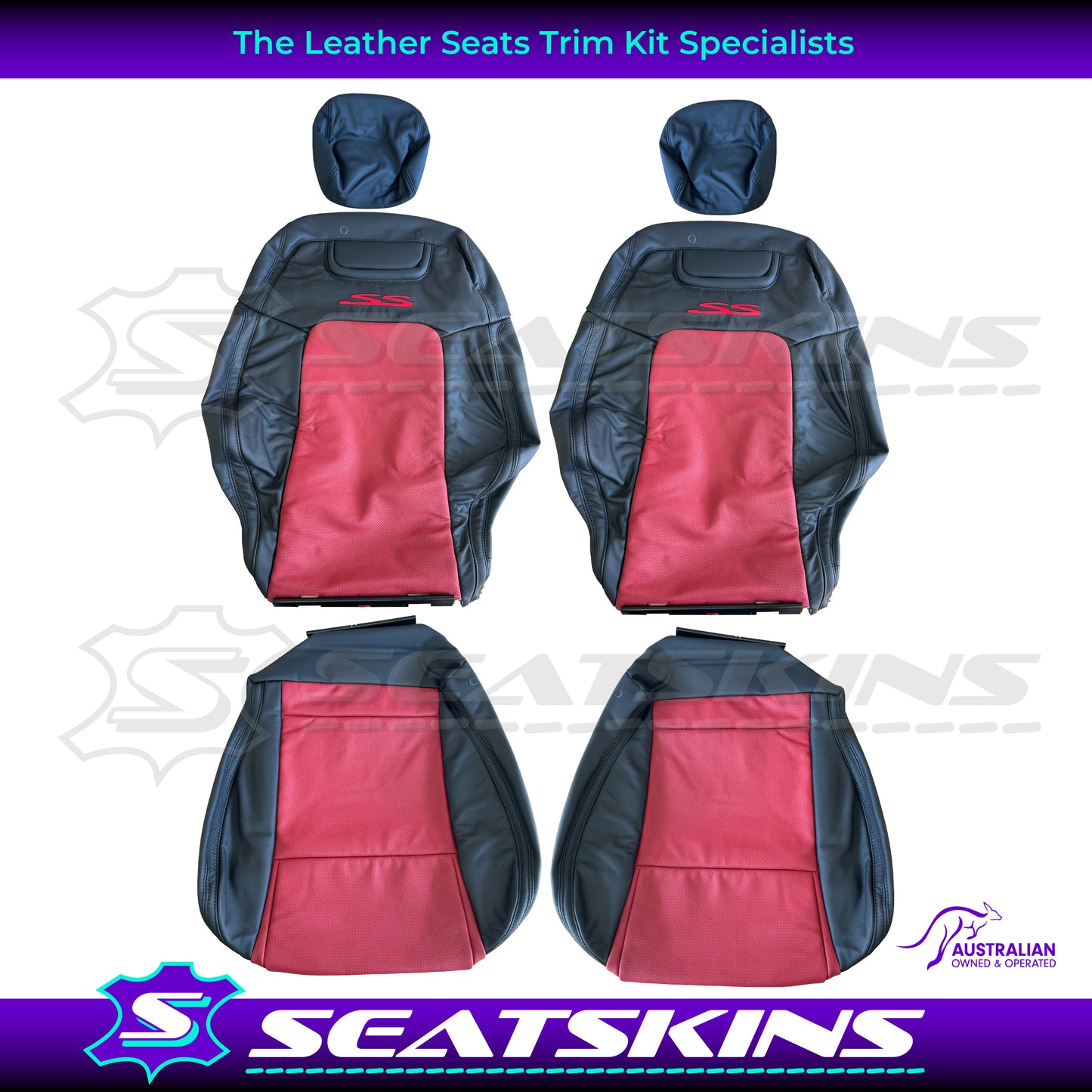 LEATHER SEATS TRIM KIT FOR VE SS 5 SEATS FRONT AND REAR SEATS ONYX & RED HOT INSERTS