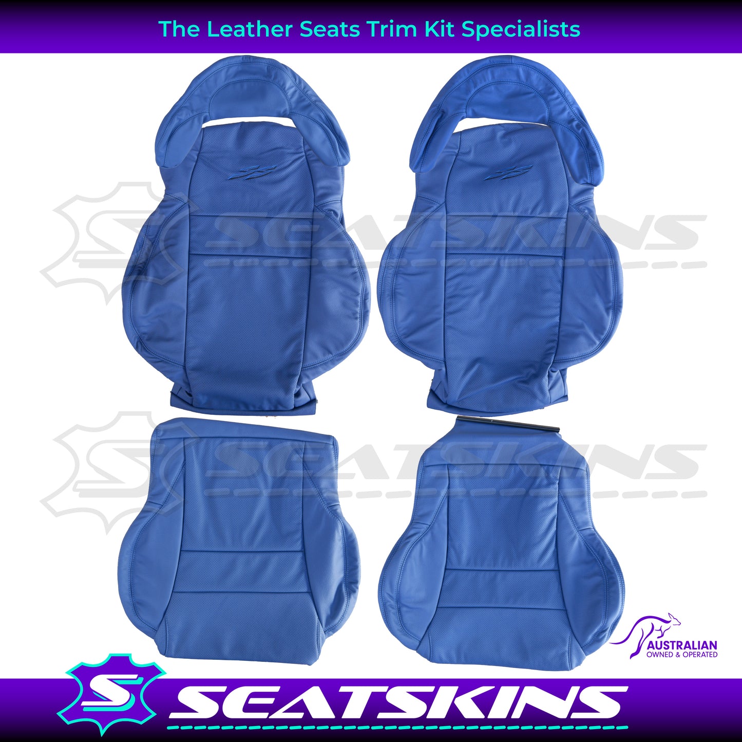 LEATHER SEATS TRIM KIT FOR HOLDEN HSV VY / VZ COULSON 2 SEATS BLUE SS LOGOS