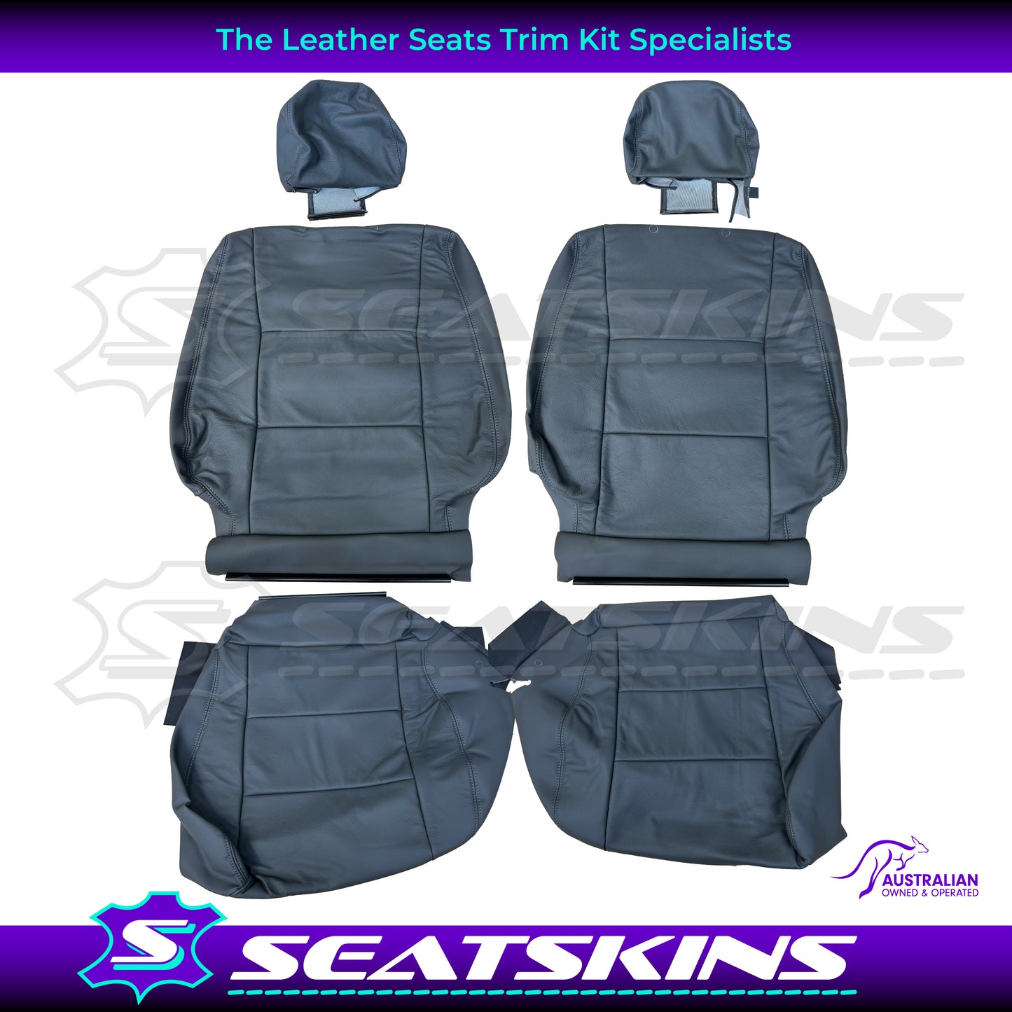 LEATHER SEATS TRIM KIT FOR TOYOTA 100/105 SERIES DARK GREY GREY STITCHING 2 FRONT SEAT GXL