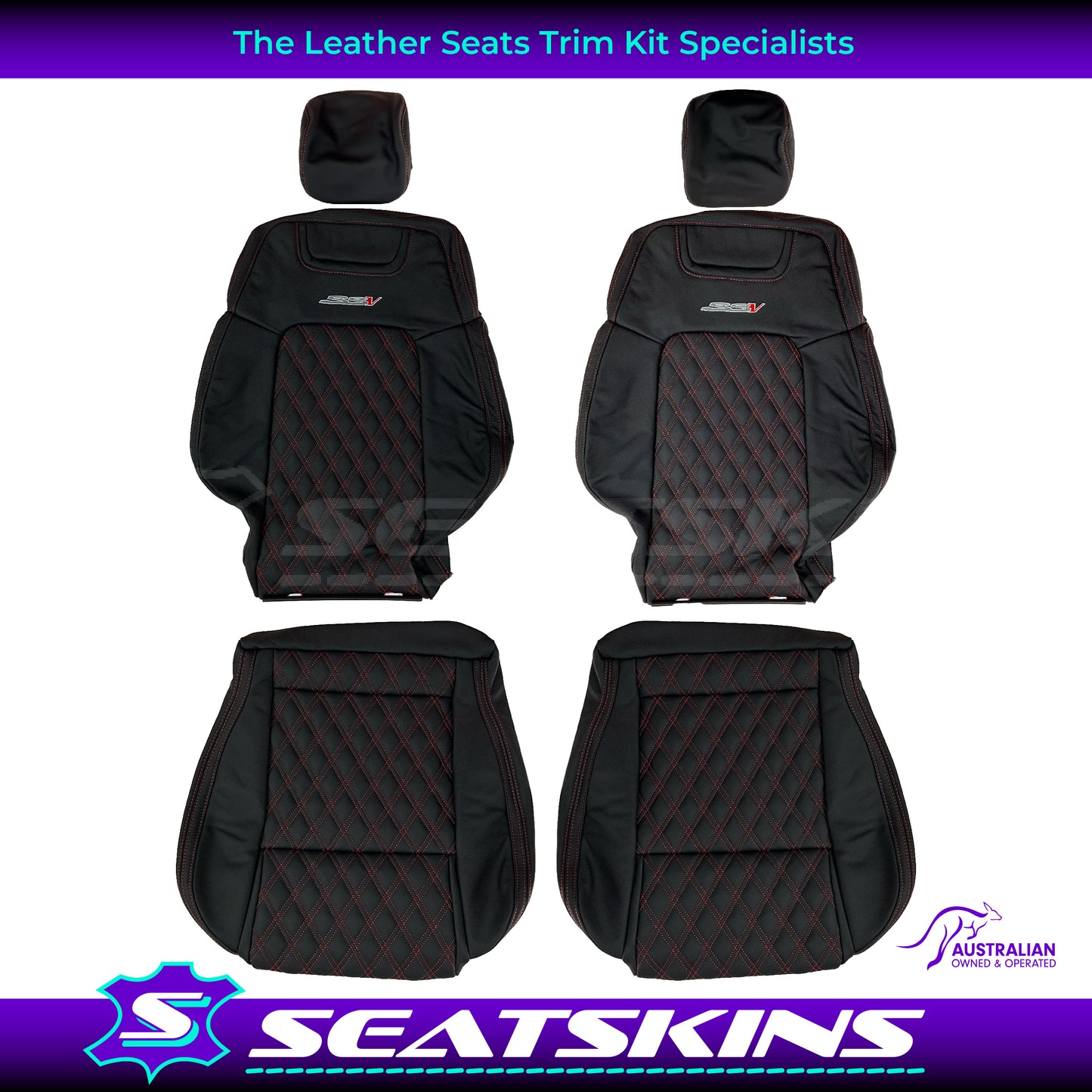 LEATHER SEATS TRIM KIT FOR HOLDEN VE SS SSV UTE ONYX WITH RED STITCHING