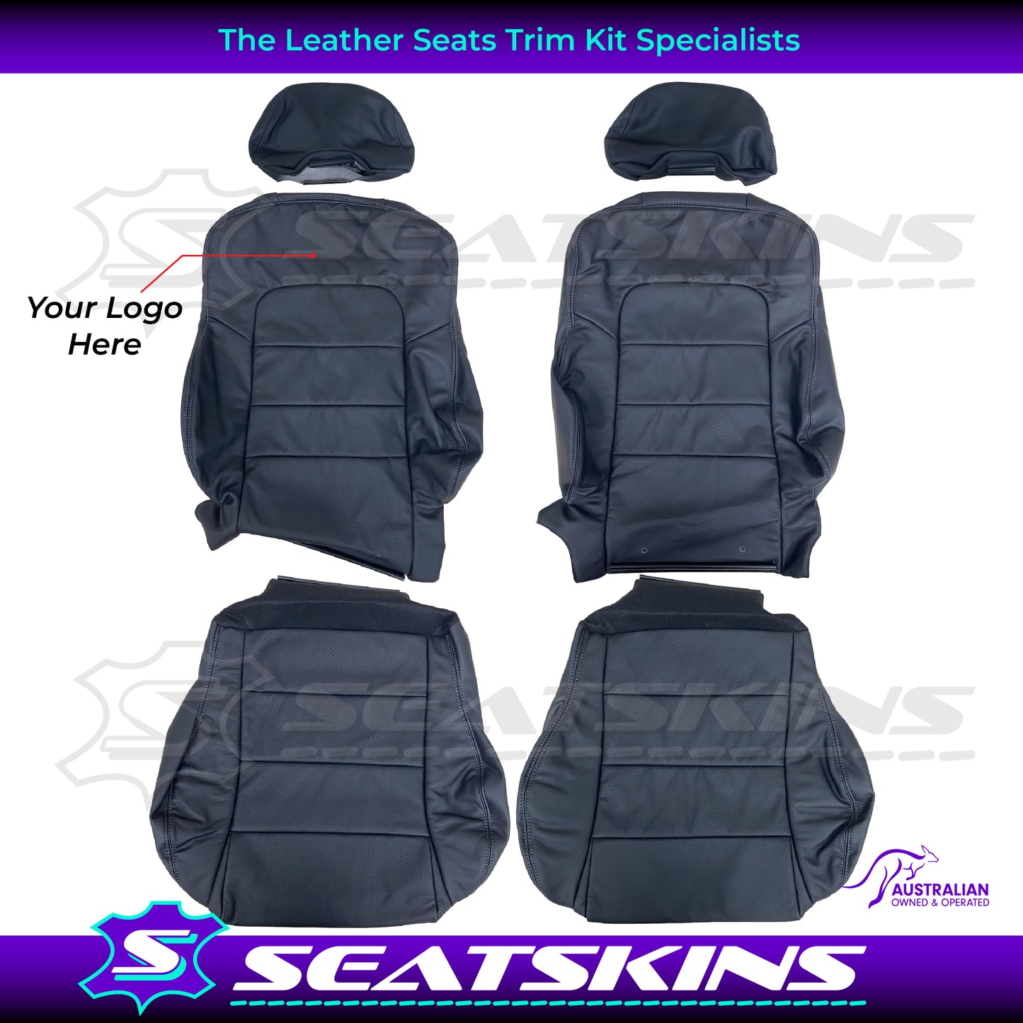 Leather Seats Trim Skins Kit to fit Ford XR BA/BF Ute 2 seats - Add Your Logo