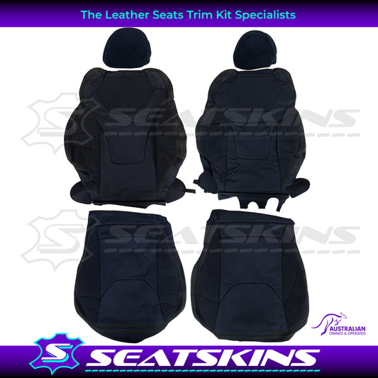 LEATHER SEATS TRIM KIT FOR HSV VF GTS 2 SEATS ALCANTARA & BLACK NAPPA LEATHER WITH YELLOW STITCHING.