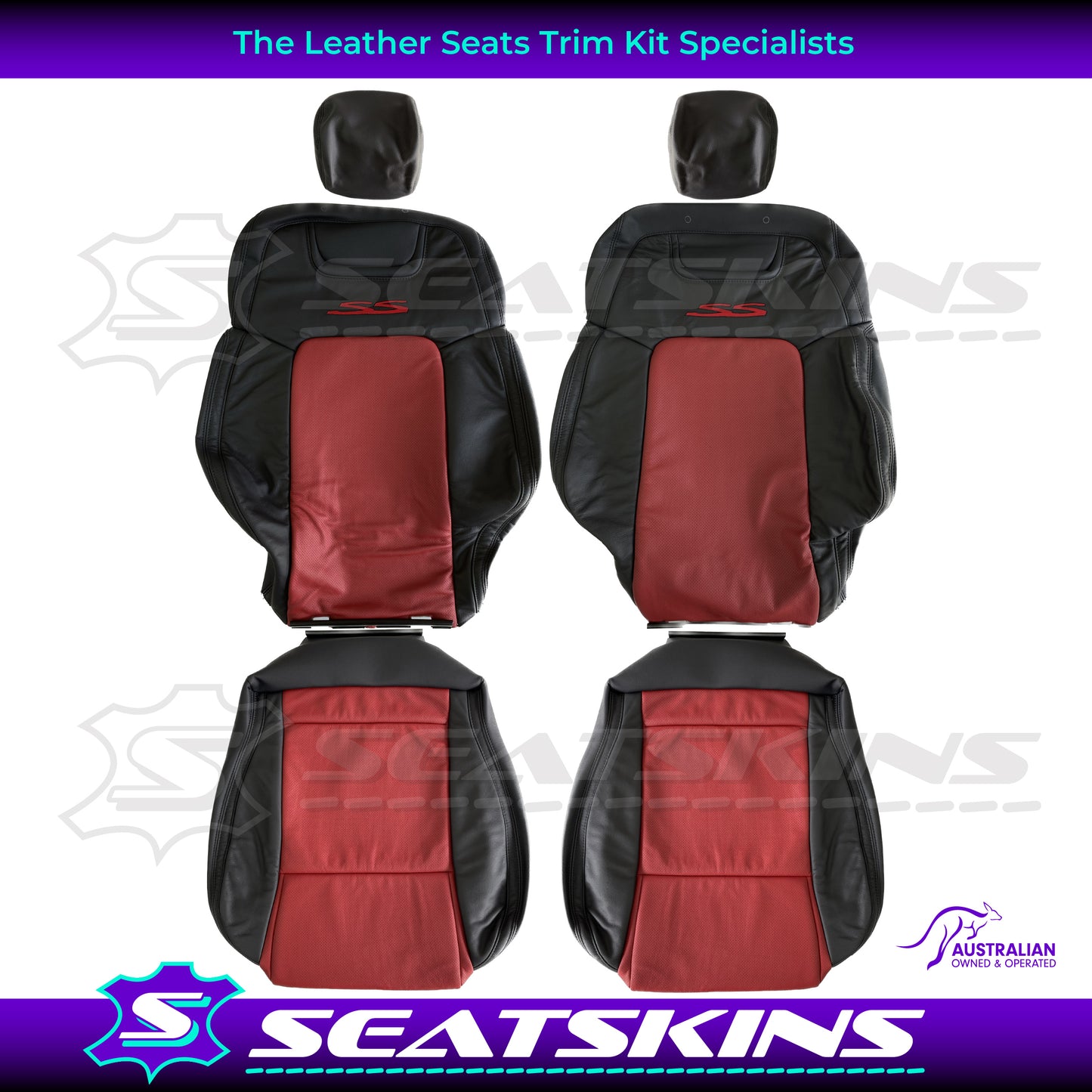 LEATHER SEATS TRIM KIT FOR VE SS 2 FRONT SEATS OR UTE ONYX & RED HOT INSERTS