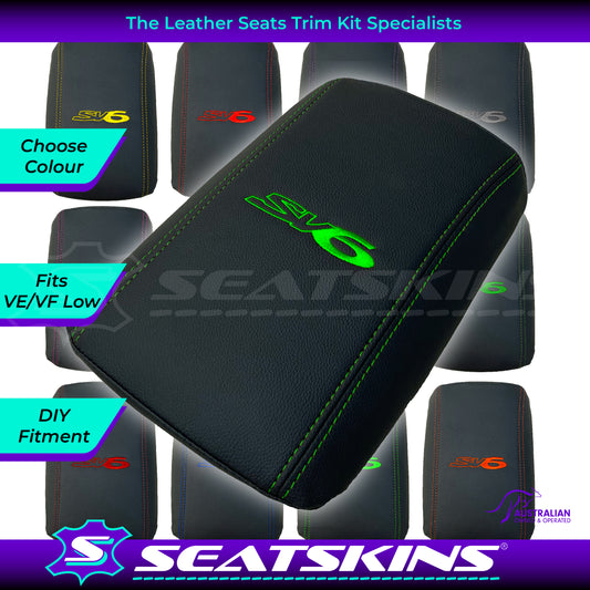 CONSOLE COVER ARM REST CUSTOM TO FIT HOLDEN VE VF LOW SHAPE SV6 LOGO CHOOSE COLOUR