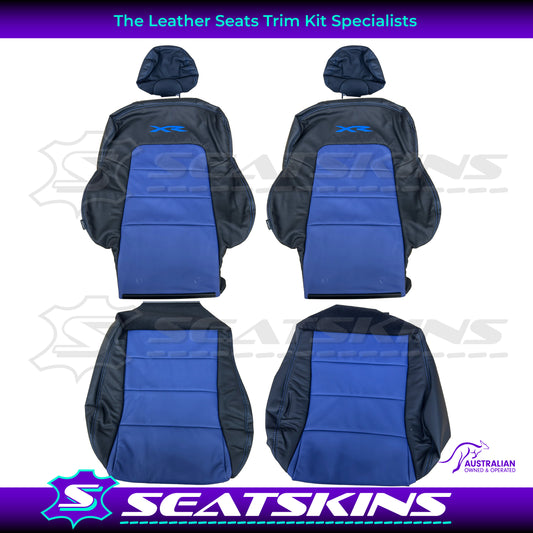 LEATHER SEATS TRIM KIT SKINS FOR FORD BA/BF FALCON FRONT SEATS BLUE XR LOGO BLUE INSERTS