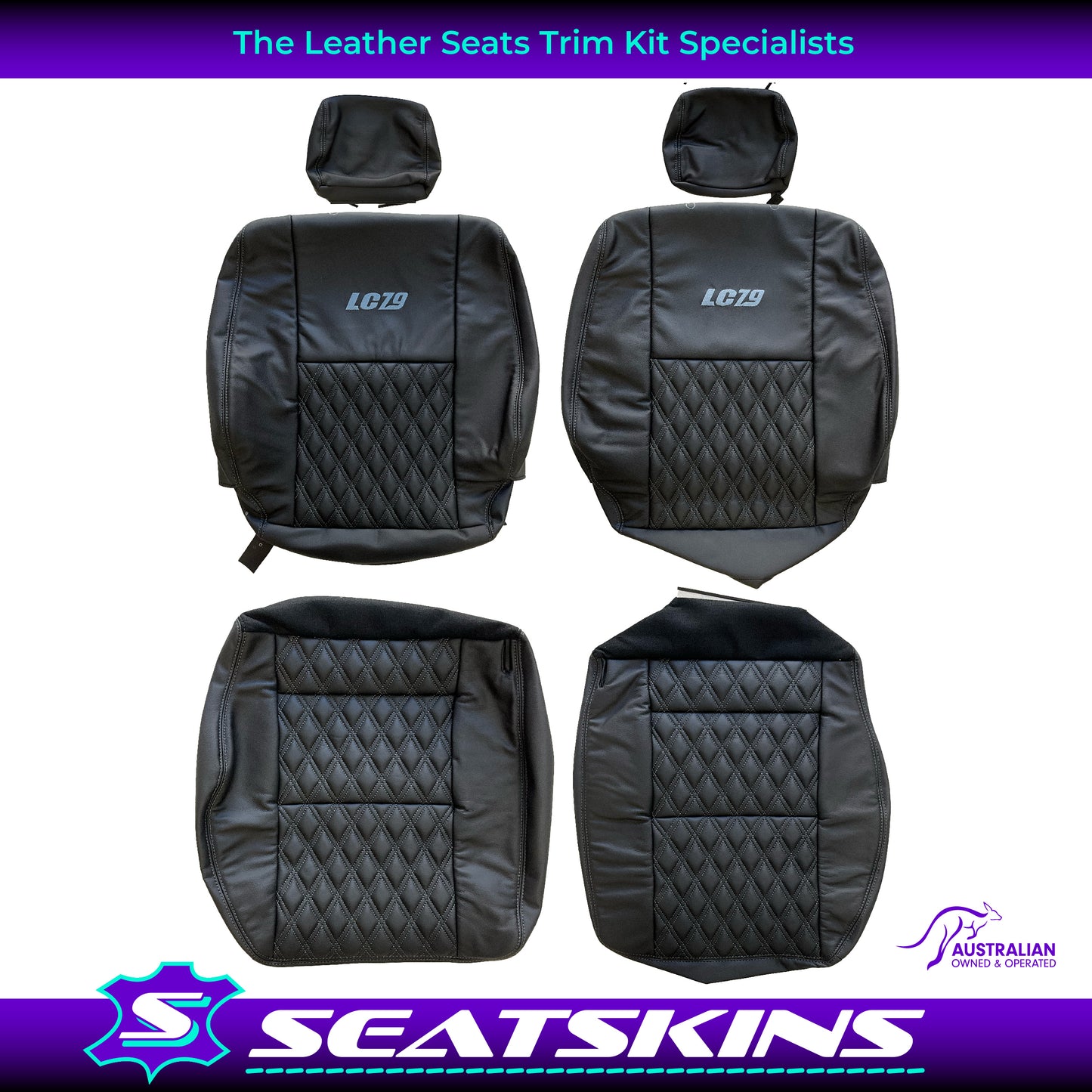 LEATHER SEATS TRIM KIT FOR TOYOTA LANDCRUISER 79 SERIES BLACK CUSTOM STITCH