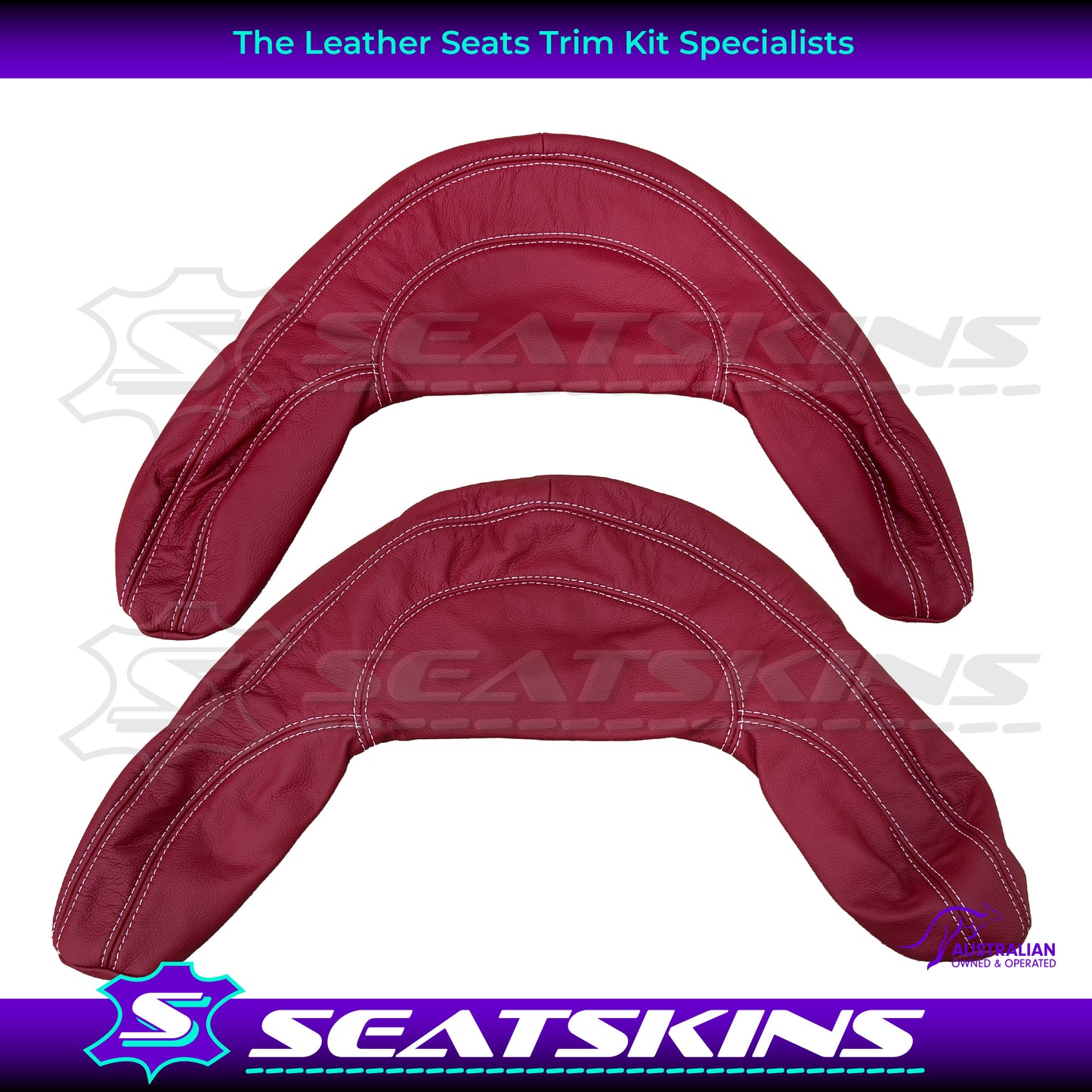 LEATHER SEATS TRIM KIT FOR 2 SEATER HSV COULSON RED LEATHER WHITE DIAMOND STITCH
