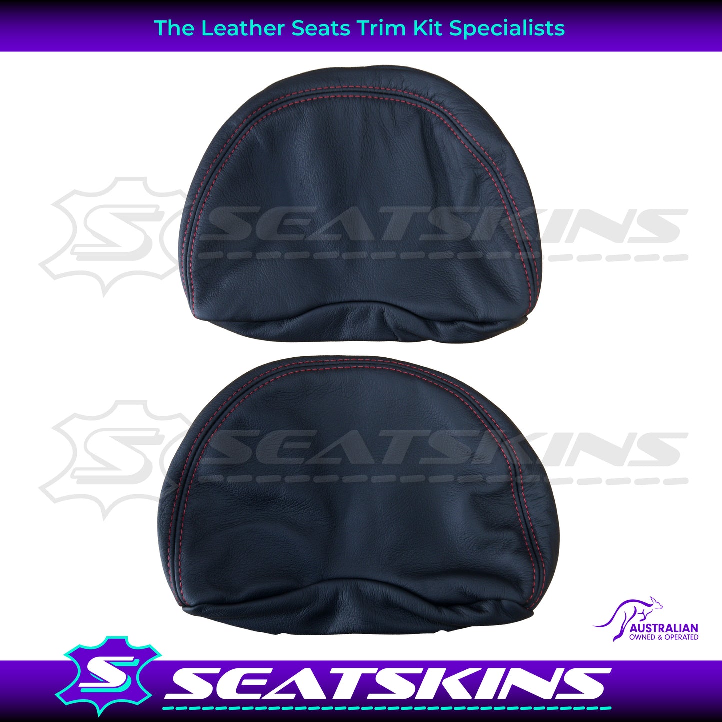 LEATHER SEATS TRIM KIT SKINS FOR FORD AU FRONT SEATS RED XR LOGO DIAMOND STITCH