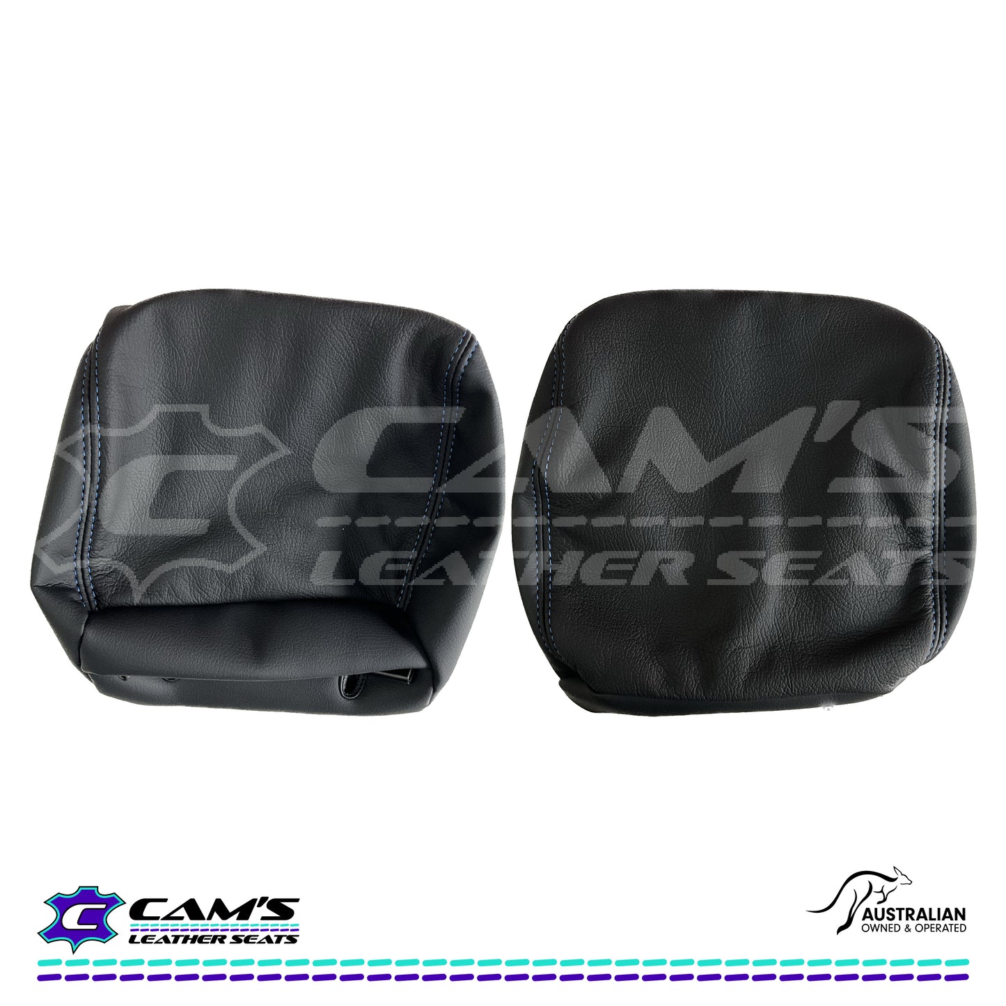 LEATHER SEATS TRIM KIT SKINS FOR RAM 1500 Black leather with Blue Stitching